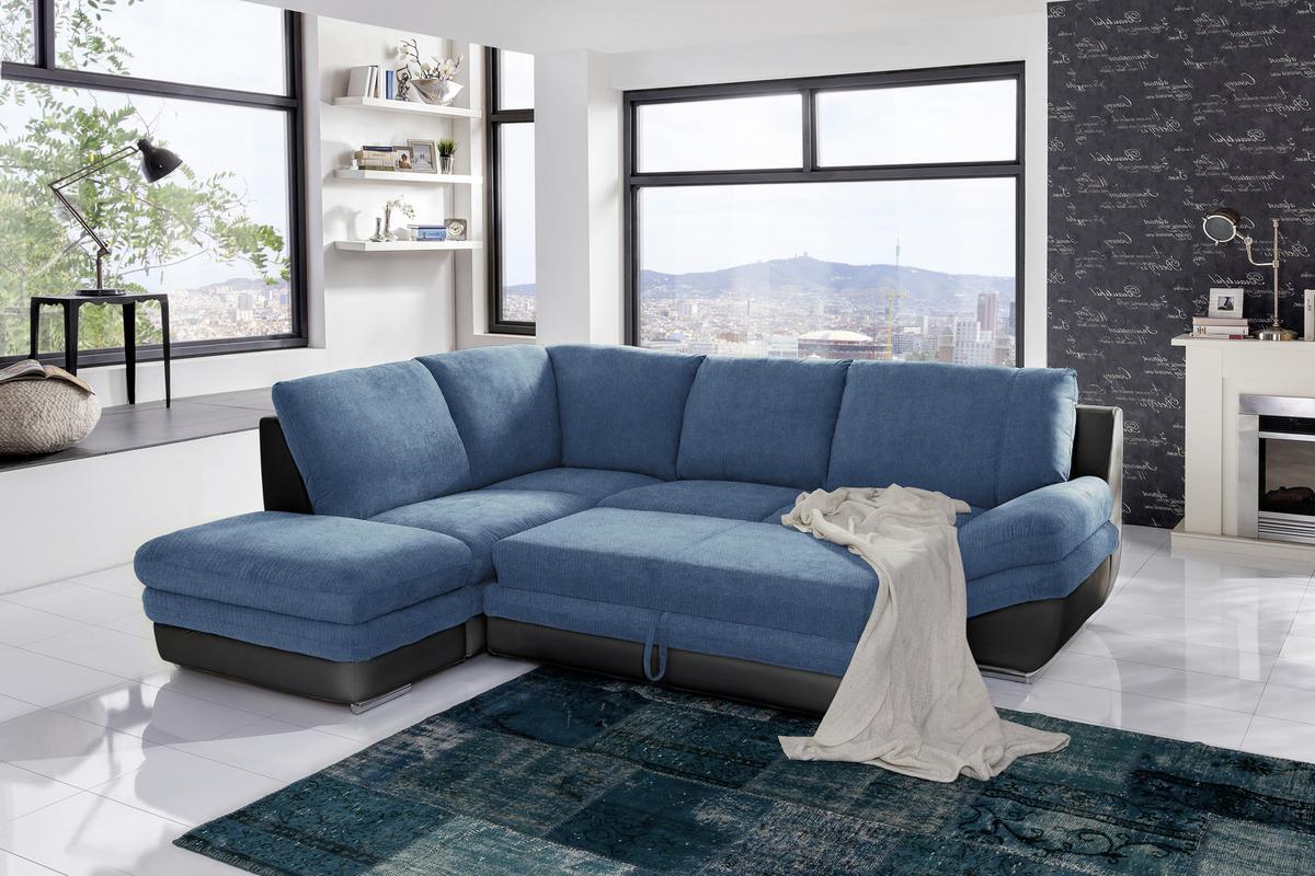 Wohnlandschaft in Blau/Schwarz ´NARDO´ - Blau/Chromfarben, MODERN, Textil/Metall (221/264cm) - MID.YOU