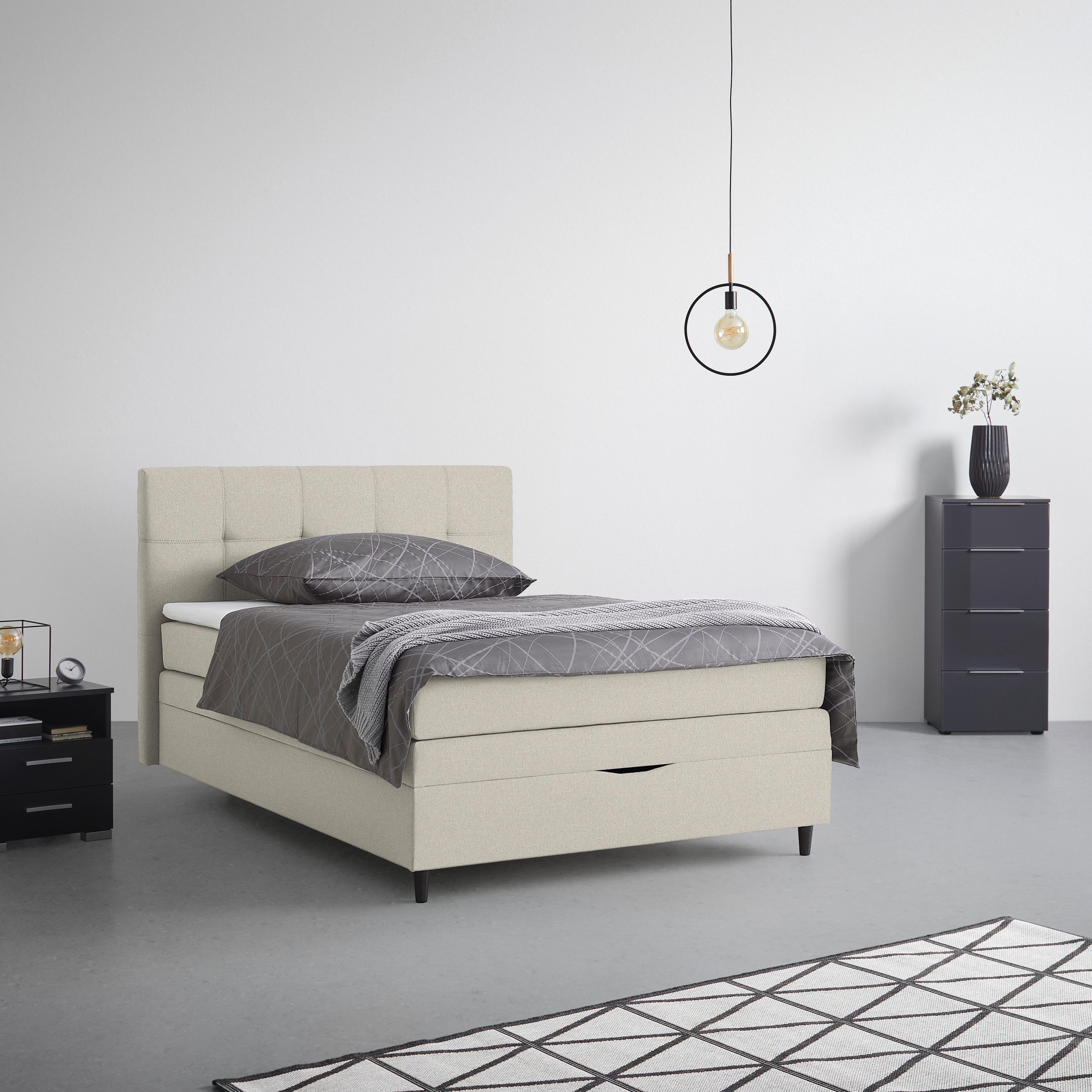Boxspringbett Miami in Taupe ca. 140x200cm - Taupe/Schwarz Hochglanz, KONVENTIONELL, Holz/Holzwerkstoff (140/200cm) - Mömax