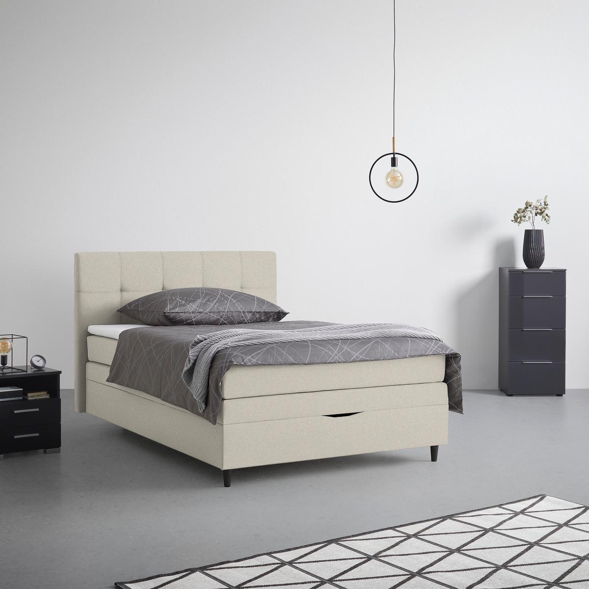 Boxspringbett Miami in Taupe ca. 140x200cm - Taupe/Schwarz Hochglanz, KONVENTIONELL, Holz/Holzwerkstoff (140/200cm) - Mömax