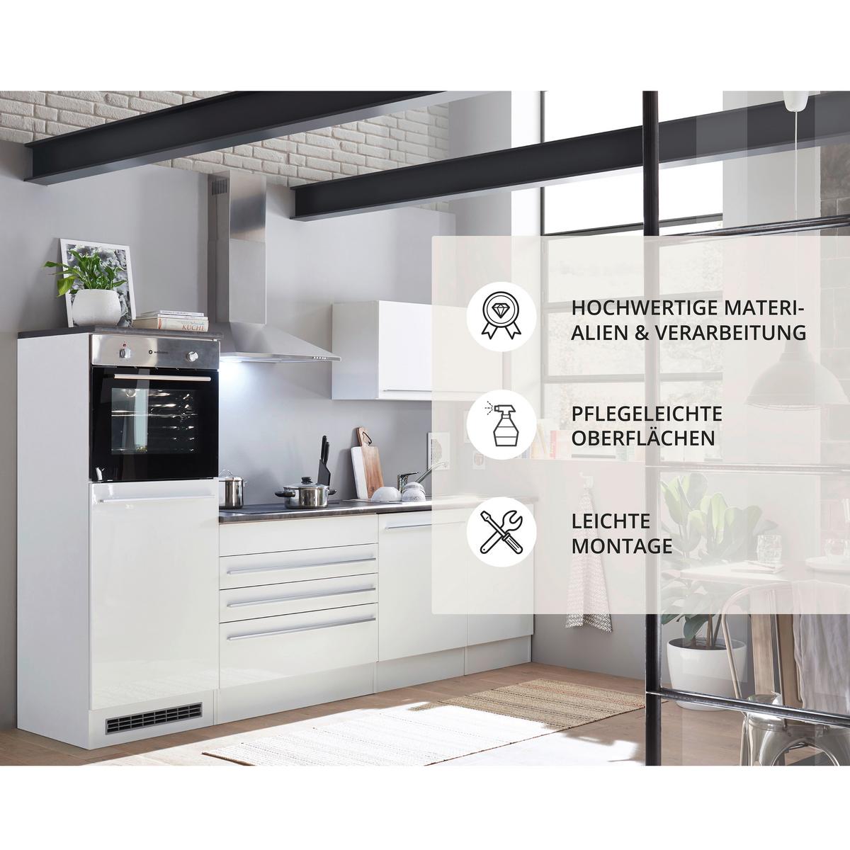 Küchenblock Jazz mit Geräten ca. 260 cm Weiß - Anthrazit/Silberfarben, LIFESTYLE, Holzwerkstoff/Kunststoff (260cm) - P & B