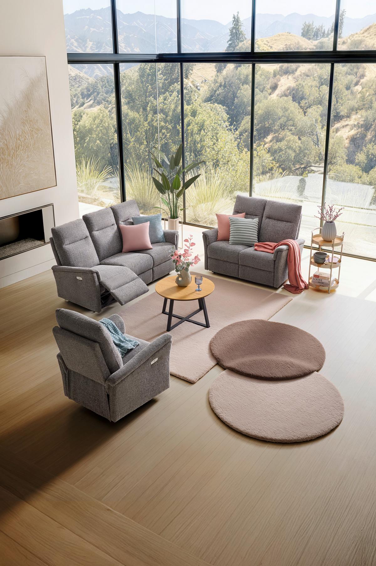 Sitzgarnitur Florenz Dunkelgrau, 3-teilig - Dunkelgrau/Schwarz, MODERN, Holz/Kunststoff (180/103/88cm) - Mömax