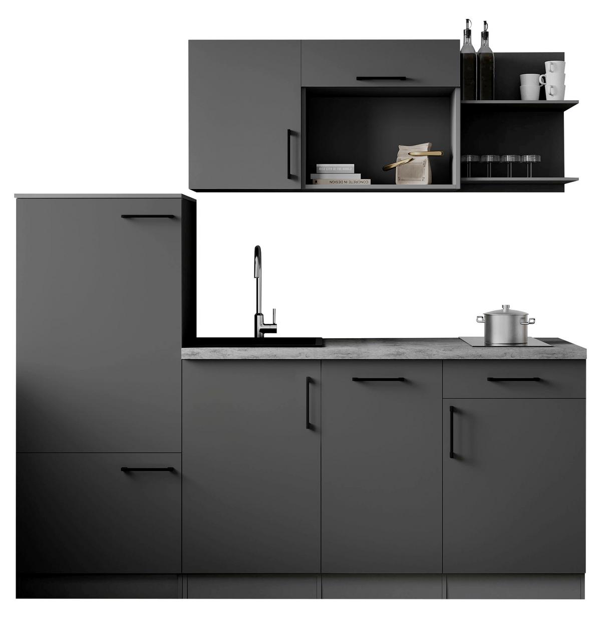 Küchenblock Oliver m. Geräten Grau - Grau, Trend, Holzwerkstoff/Metall (205cm) - Respekta