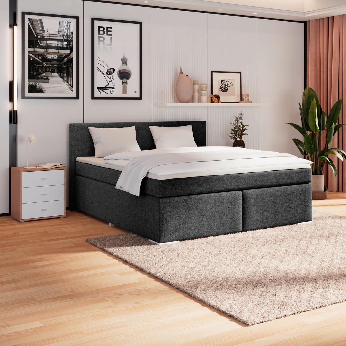 Boxspring Krevet Mira - boje grafita/srebrne boje, Konvencionalno, metal/tekstil (160/200cm) - Best Price