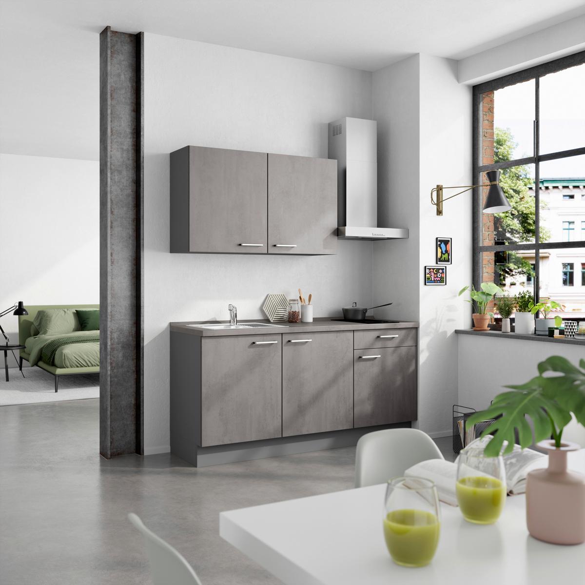 Küchenblock Riva Low m. Geräten Schieferfarben - Schieferfarben/Edelstahlfarben, MODERN, Holzwerkstoff/Metall (180cm) - Nobilia