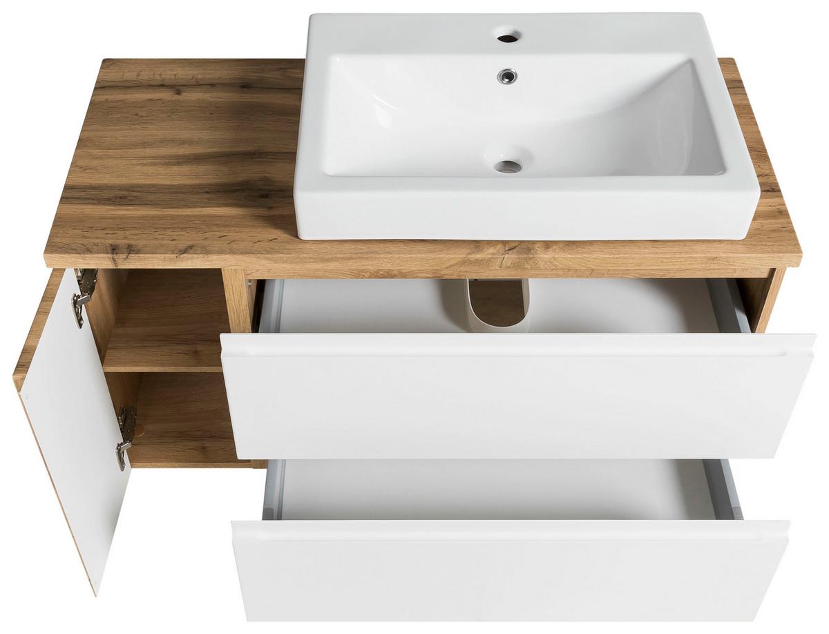 Waschtischkombi Varese ca. 105x65,5x47 cm Eiche/Weiß - Eiche Wotan/Weiß, MODERN, Keramik/Holzwerkstoff (105cm) - Held
