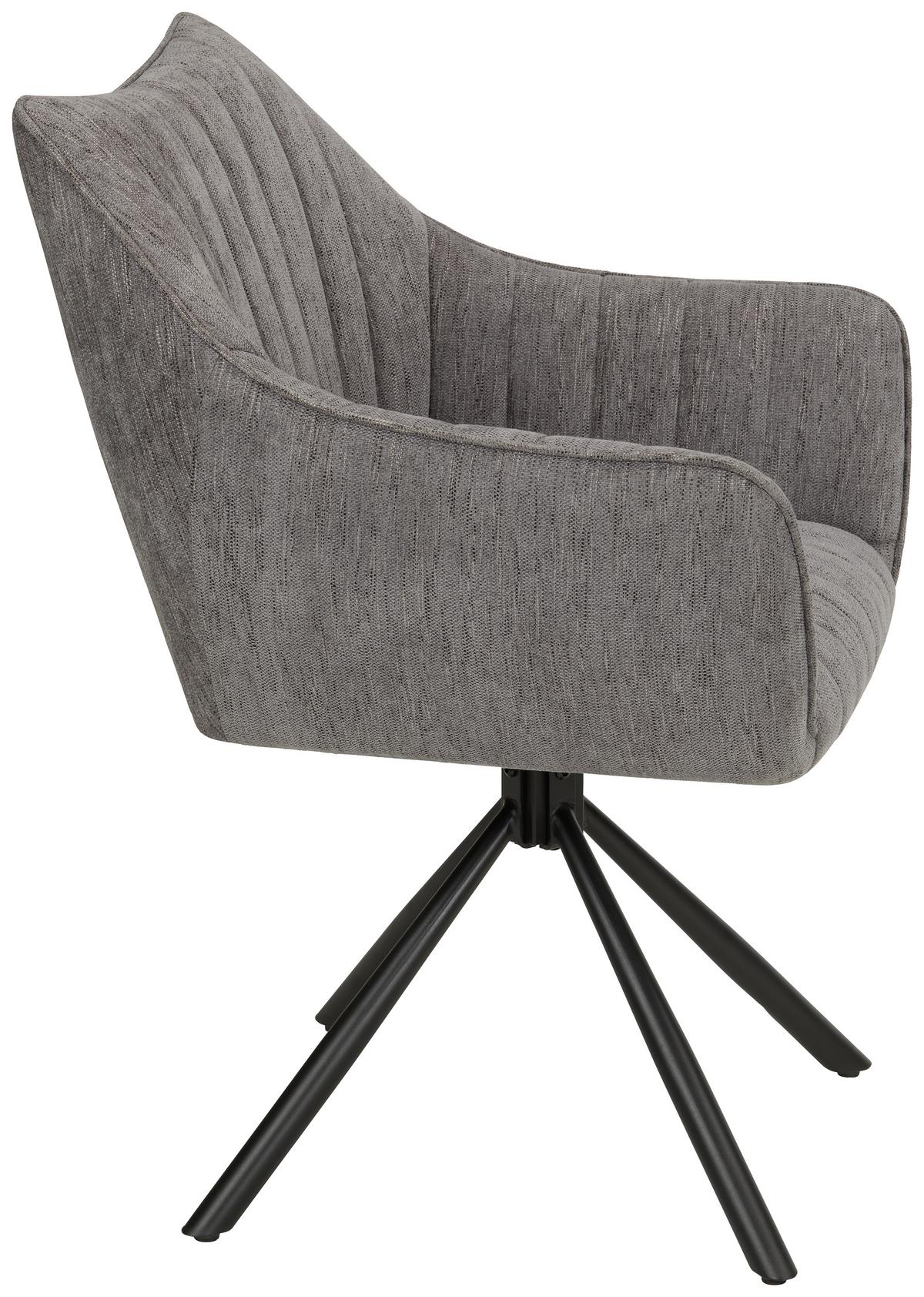Armlehnstuhl Trient in Grau Chenille - Schwarz/Grau, MODERN, Textil/Metall (62/87/65cm) - Premium Living