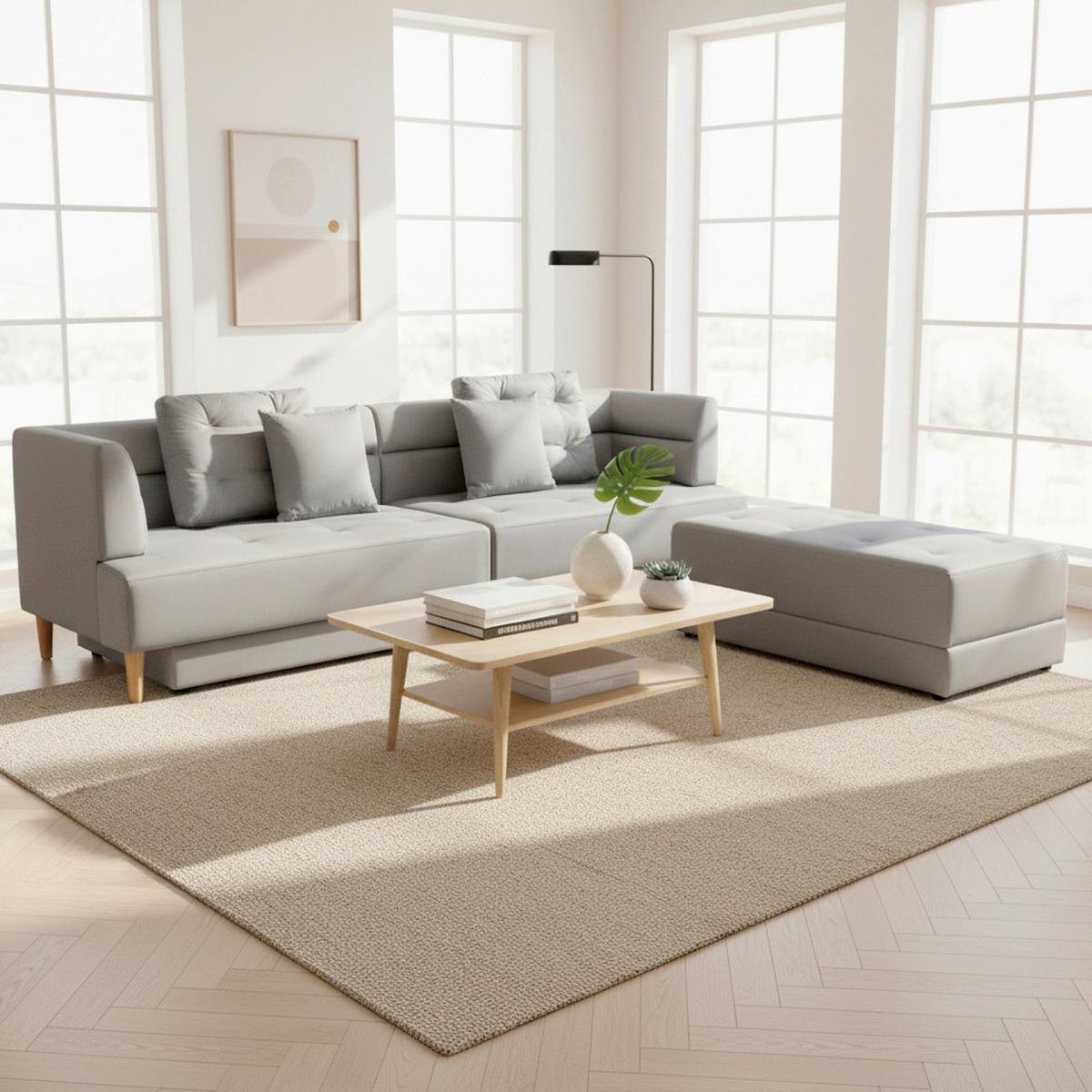 Kanapé Eliza - világosszürke, Modern, textil/fa (260/210cm) - Bessagi Home