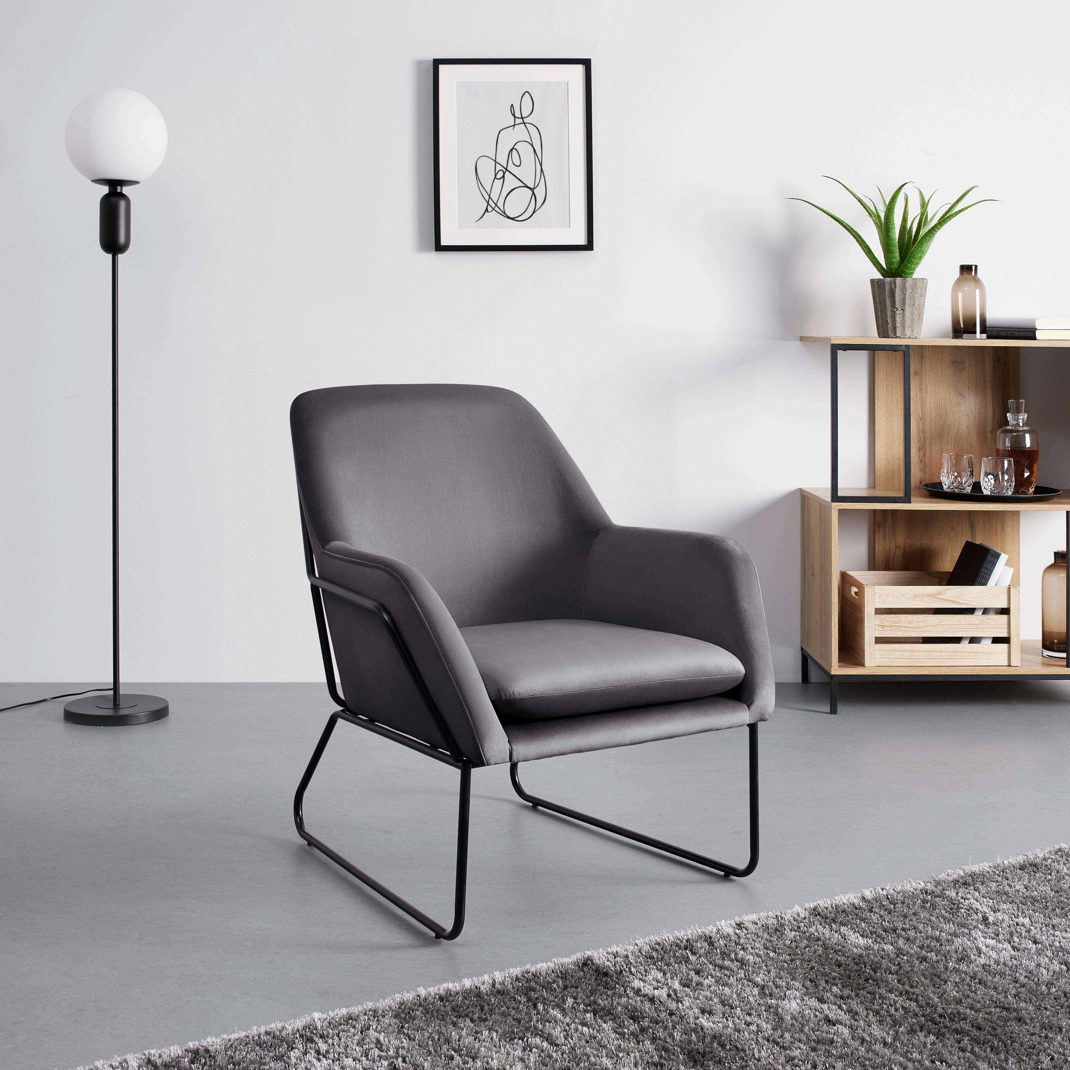 Relaxsessel Kezia Dunkelgrau Samt - Dunkelgrau/Schwarz, MODERN, Textil/Metall (71/84/79cm) - Bessagi Home