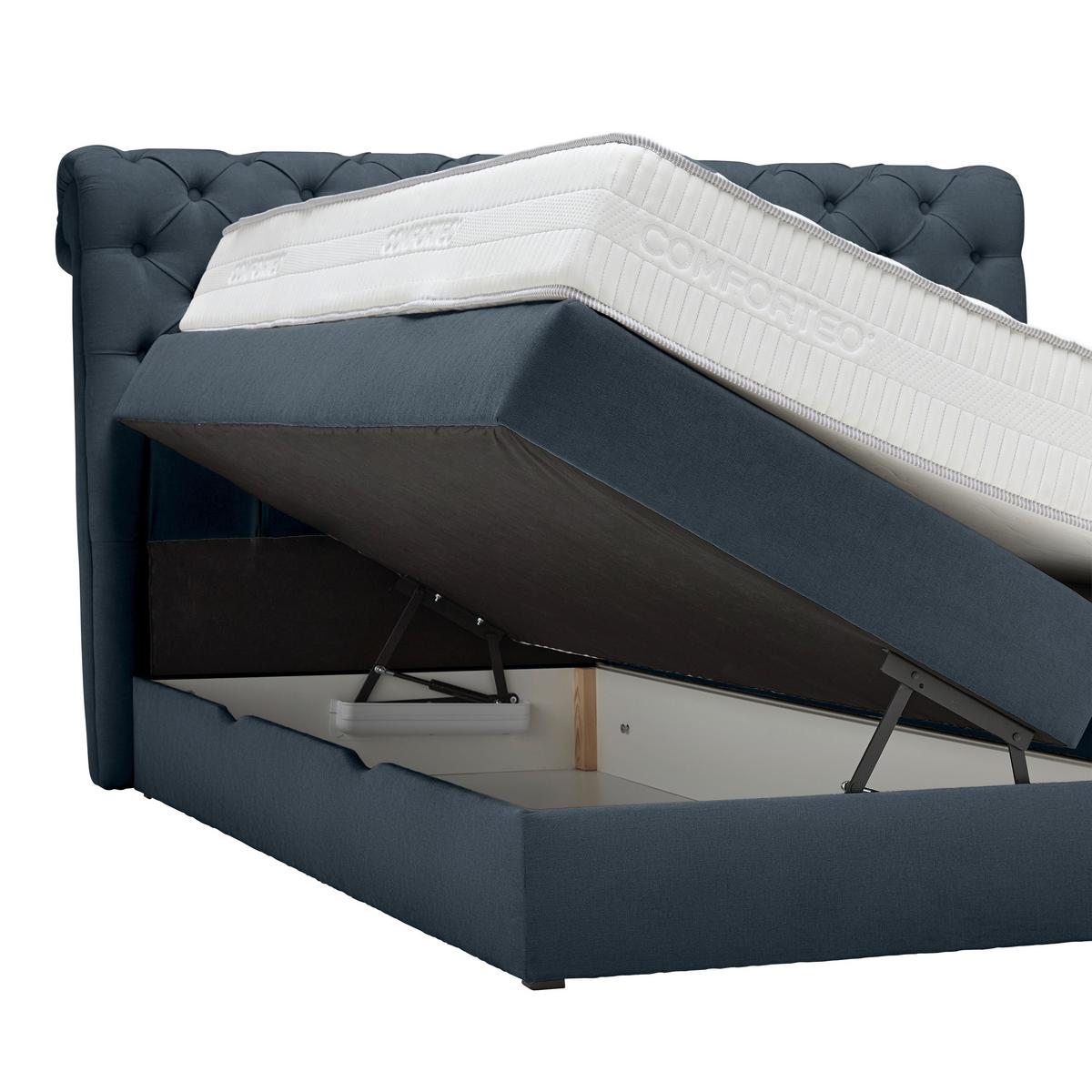 Boxspringbett Belano Dunkelblau ca. 180x200cm - bleu foncé, Konventionell, métal/textile (180/200cm) - Premium Living