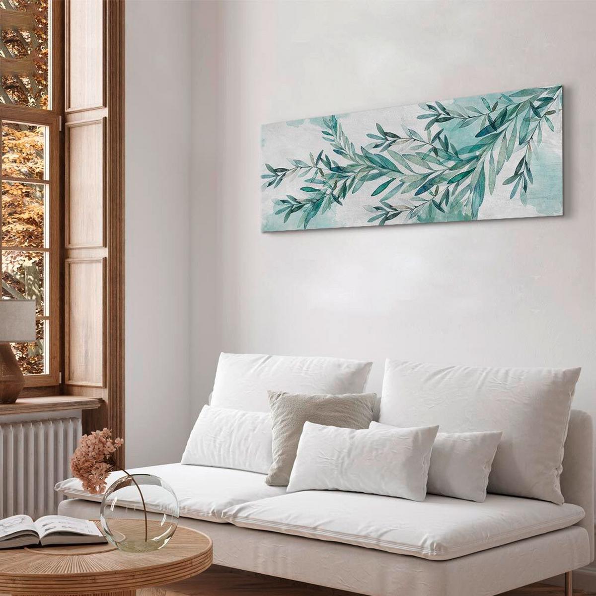 Slika Na Platnu Mint Calm - bela/metino zelena, Basics, tekstil/les (120/40/1.2cm) - artgeist