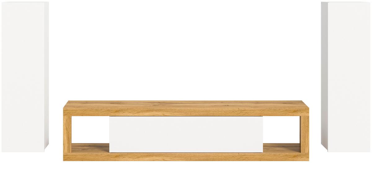 Ansamblu mobilier camera de zi TANGO - alb/stejar Wotan, Design, material pe bază de lemn (270/135/30cm) - Modern Living