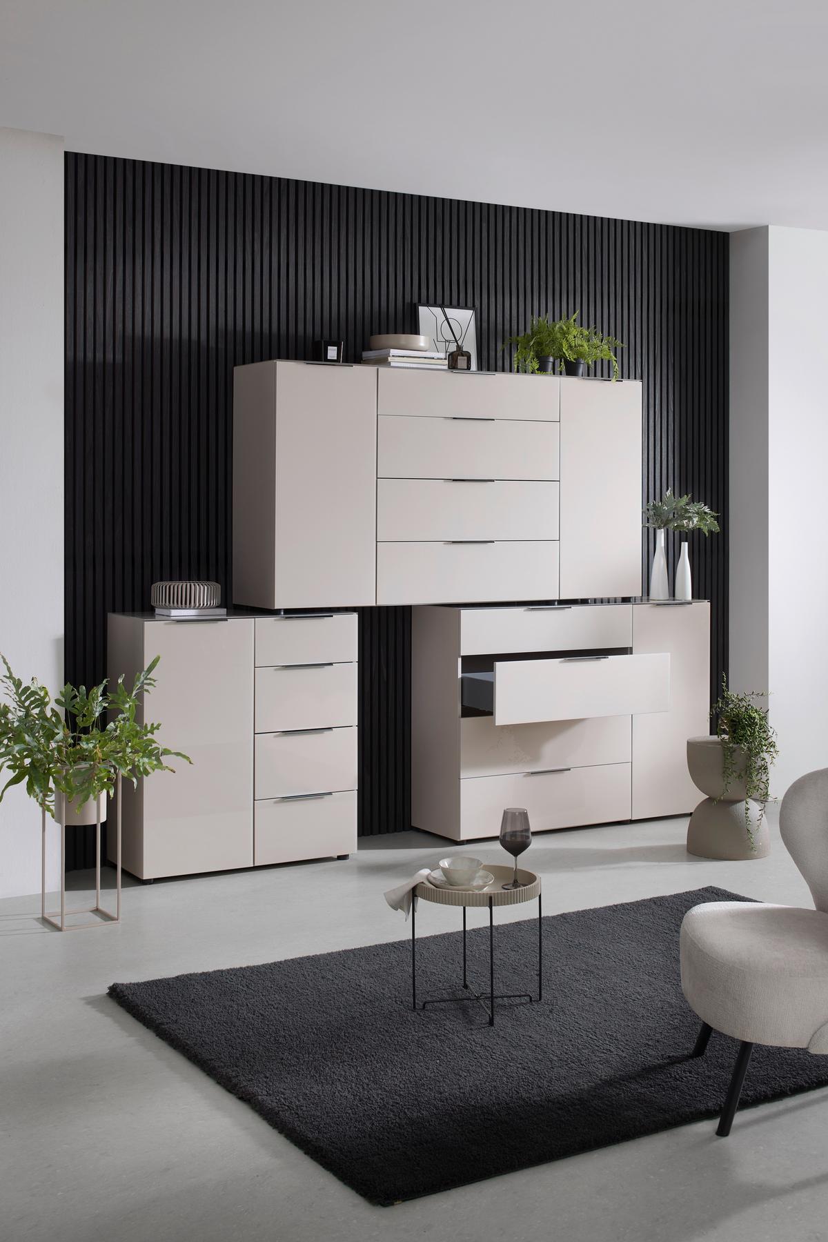 Kommode Siena Kaschmir - Chromfarben/Kaschmir, Modern, Glas/Holzwerkstoff (90/99/40cm) - Mömax