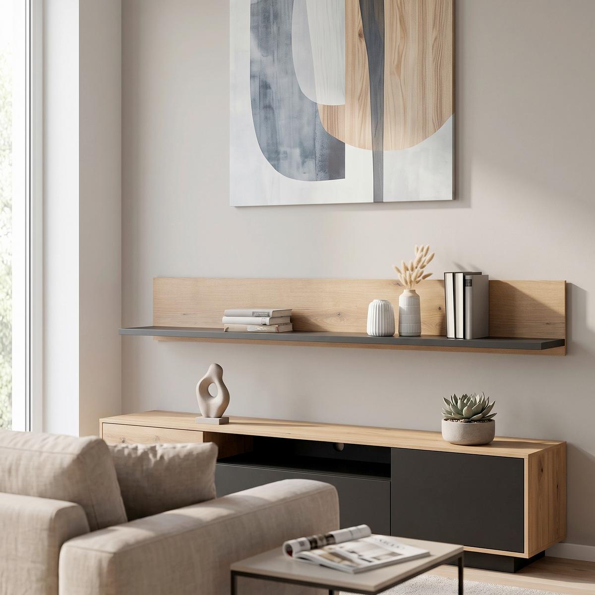 Poliță De Perete Corte - culoare lemn stejar/gri, Trend, material pe bază de lemn (160/24/21,6cm) - Modern Living