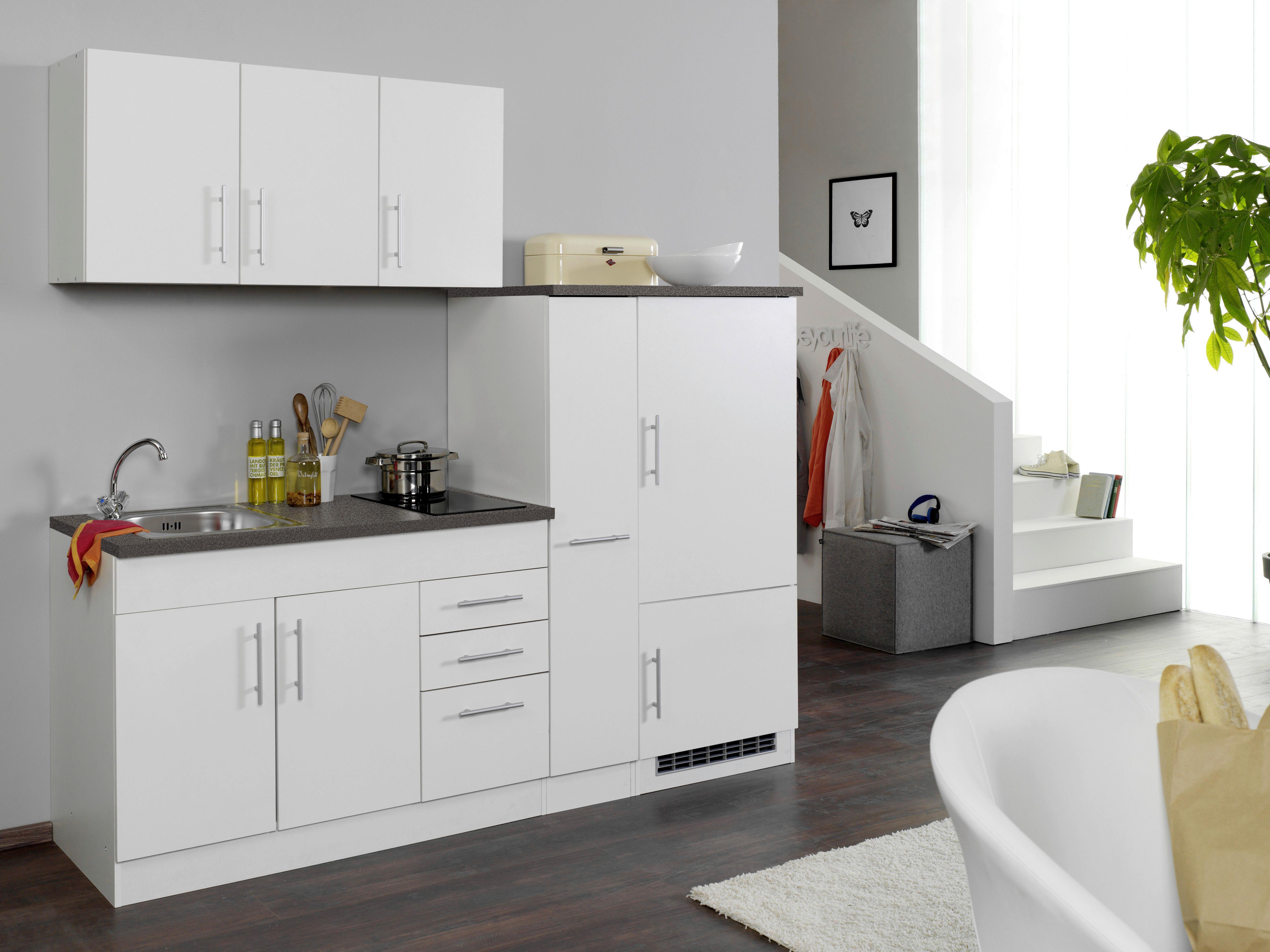 Küchenblock Toronto II m. Geräten Weiß - Chromfarben/Graphitfarben, MODERN, Holzwerkstoff/Metall (210cm) - Held