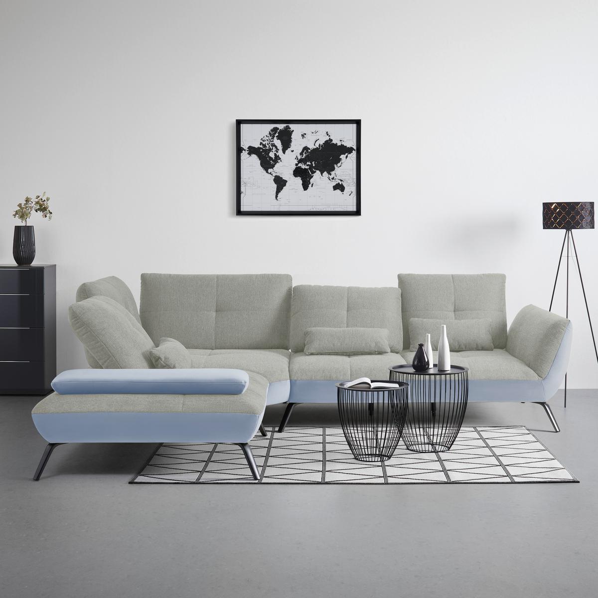 Wohnlandschaft Trendy Silberfarben/Hellgrau - Silberfarben/Hellgrau, MODERN, Holzwerkstoff/Textil (250/93/310cm) - Premium Living