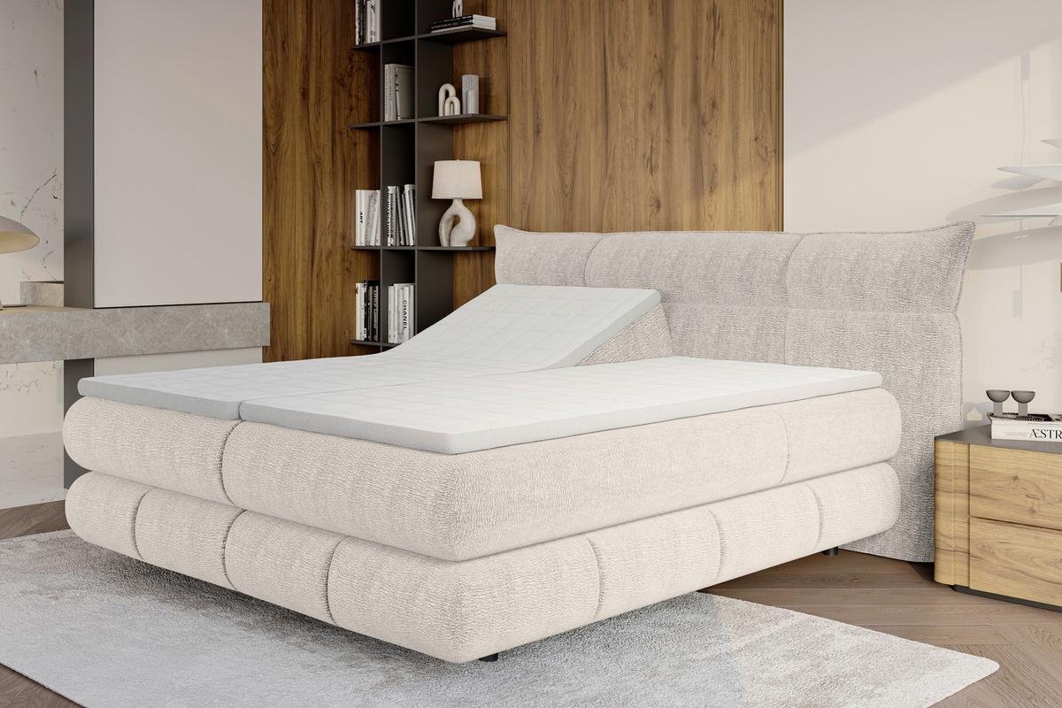 Boxspringbett Auris Creme ca. 180x200cm - Creme/Schwarz, KONVENTIONELL, Kunststoff/Textil (180/200cm) - Sembella