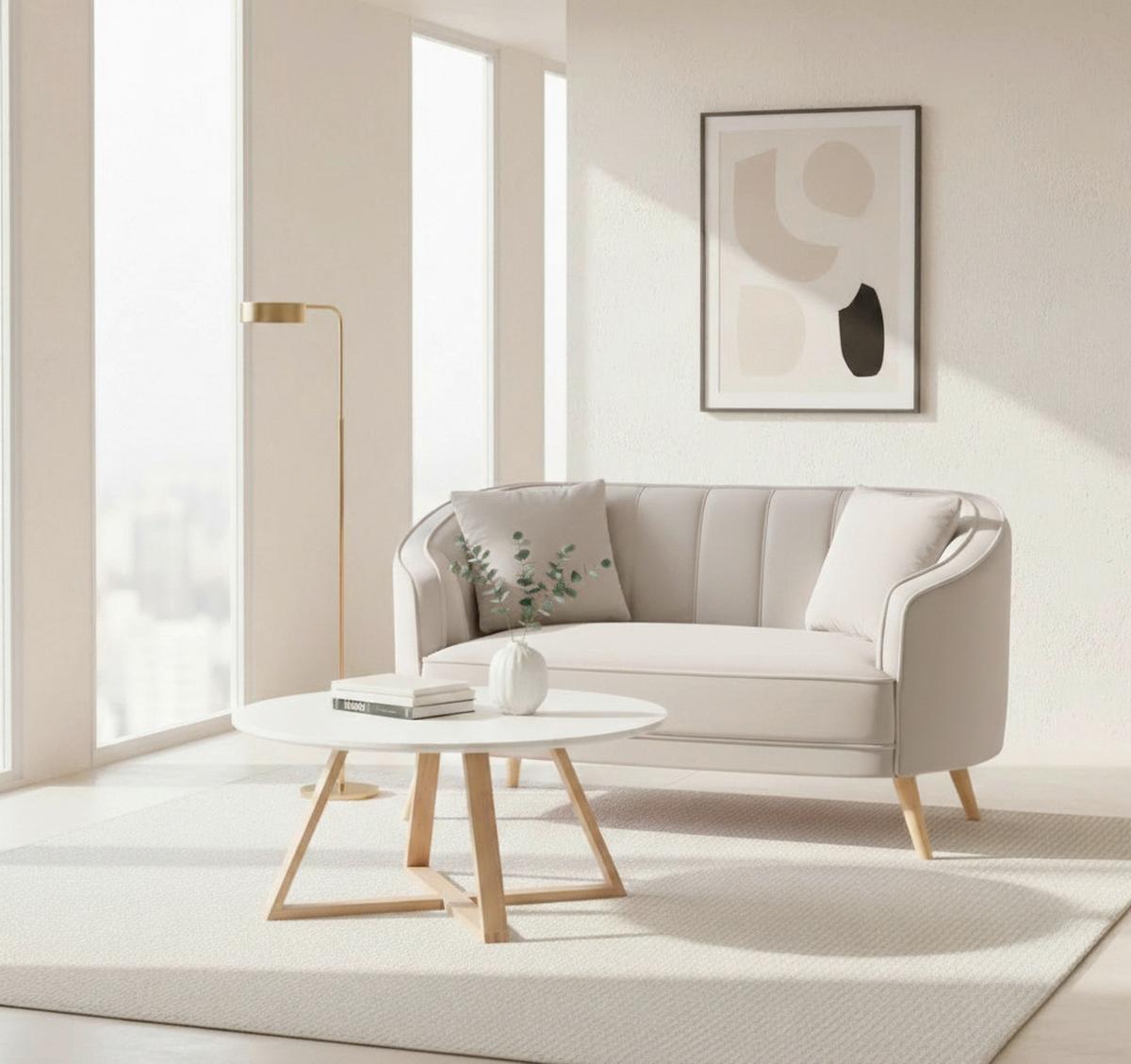 Dvosed Hope, Naravna Barva, Žamet - sivobež/naravne barve, Moderno, tekstil/les (141/77/73cm) - Bessagi Home