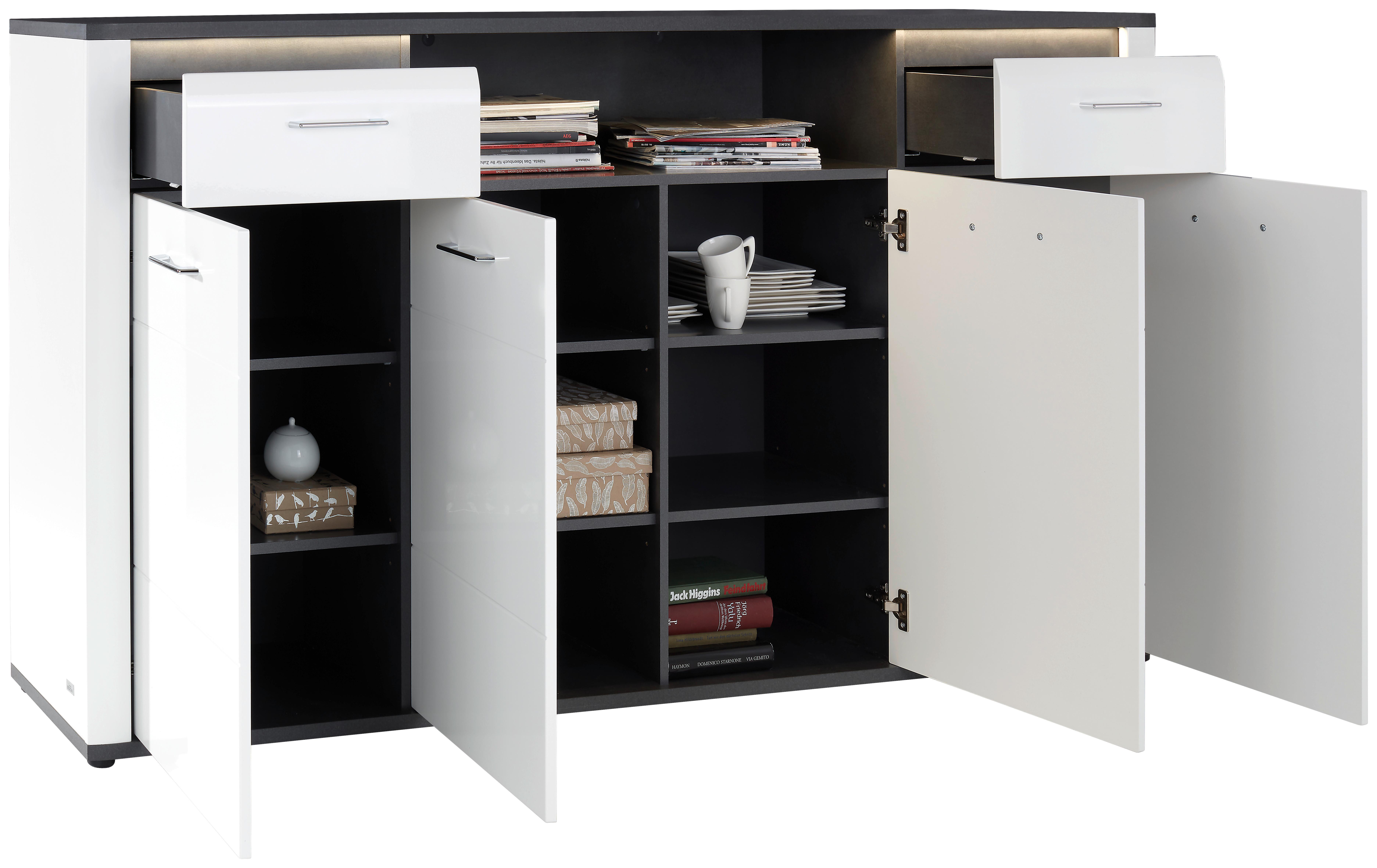 Comodă înaltă Alassio - alb/grafit, Modern, material pe bază de lemn (203,6/104/40,5cm) - Mömax