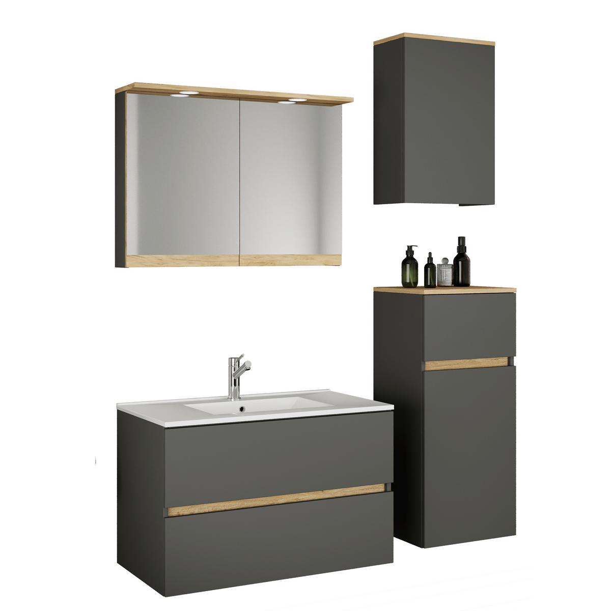 Badezimmer Cosila - Honigeiche/Weiss, Trend, Keramik/Holzwerkstoff (121cm) - MID.YOU