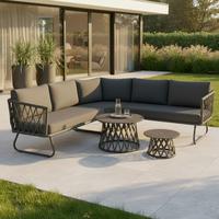 Loungegarnitur Elea Dunkelgrau Outdoorstoff/Metall +Abdeckung - Dunkelgrau/Anthrazit, MODERN, Textil/Stein (234/74/77cm) - Bessagi Garden