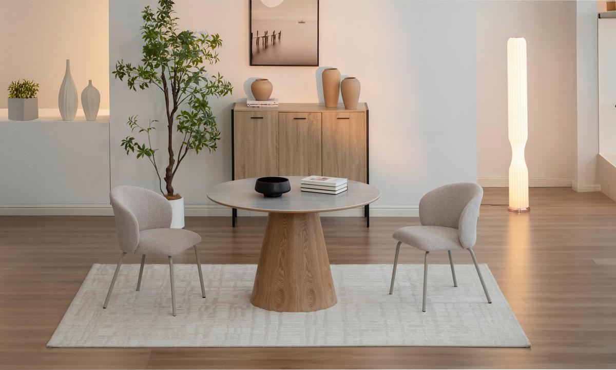 Jedilna Miza Aiden, Siva, Barva Hrasta, Ø 120cm - siva/barve hrasta, Moderno, leseni material/les (120/120/75cm) - MID.YOU