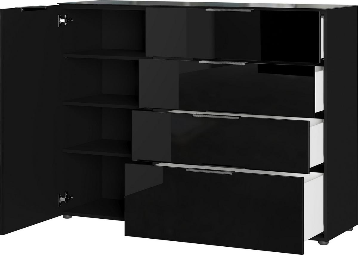 Sideboard Oakland in Schwarz - Silberfarben/Schwarz, Modern, Glas/Holzwerkstoff (134/102/42cm) - Premium Living