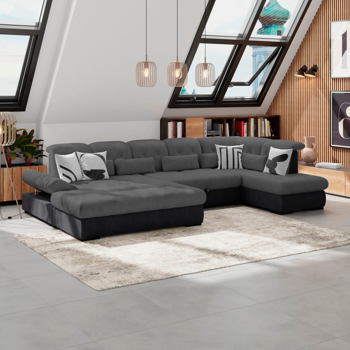 Sedežna Garnitura Madera - črna/antracit, Konvencionalno, umetna masa/tekstil (190/358/212cm)