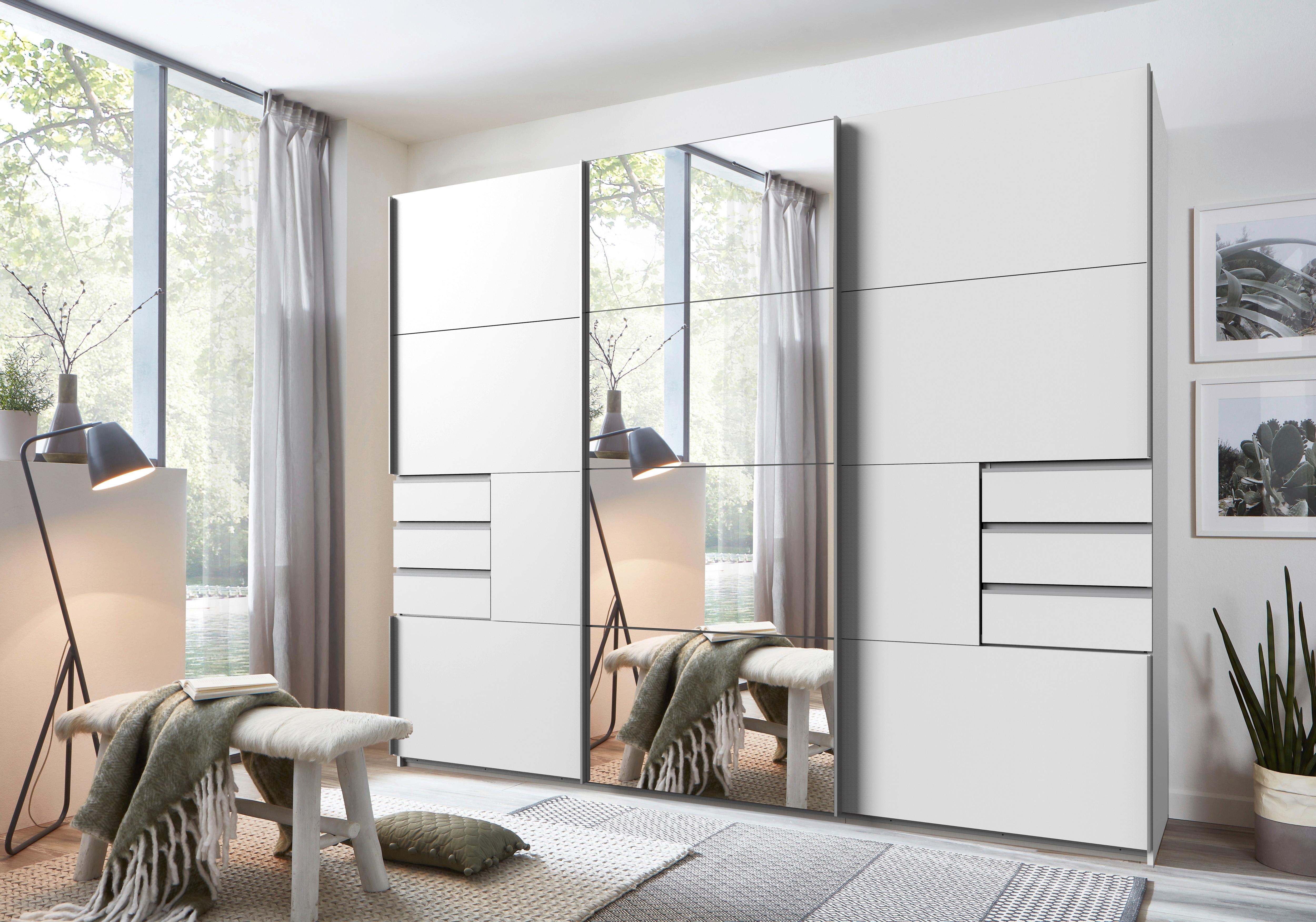 Schwebetürenschrank Saigon ca. 270x210 cm Weiß - Klar/Alufarben, KONVENTIONELL, Glas/Holzwerkstoff (270/208/64cm) - MID.YOU