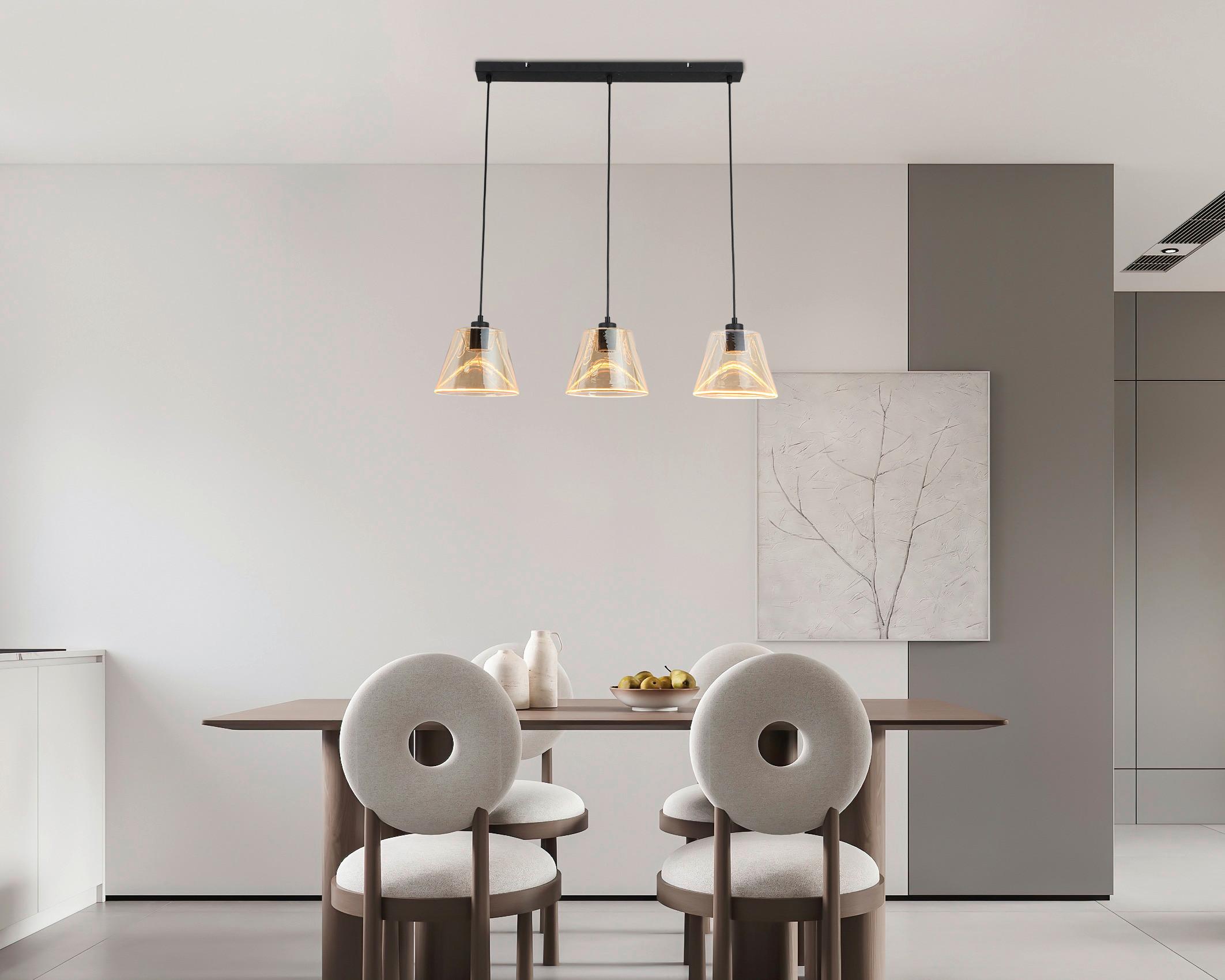 LED-Hängeleuchte Jom Schwarz/Bernstein max. 18 Watt - Bernsteinfarben/Schwarz, MODERN, Glas/Kunststoff (79/19/120cm) - Mömax