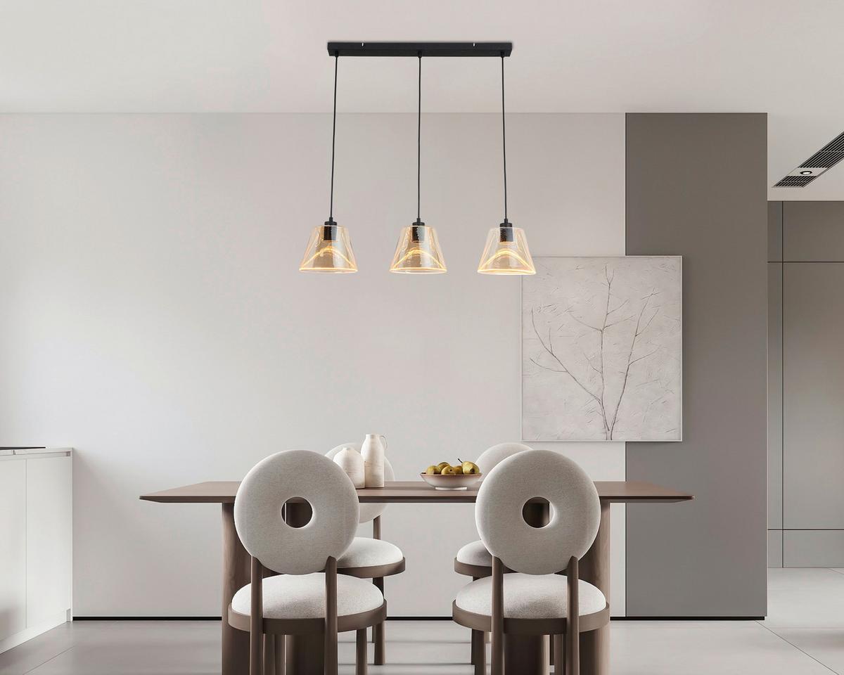 LED Függőlámpa Jom - fekete/borostyánszínű, Modern, műanyag/Üveg (79/19/120cm) - Mömax