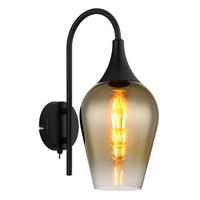 Wandleuchte Lavus Schwarz/Goldfarben max. 40Watt - Klar/Goldfarben, Design, Glas/Metall (15/36cm) - Globo