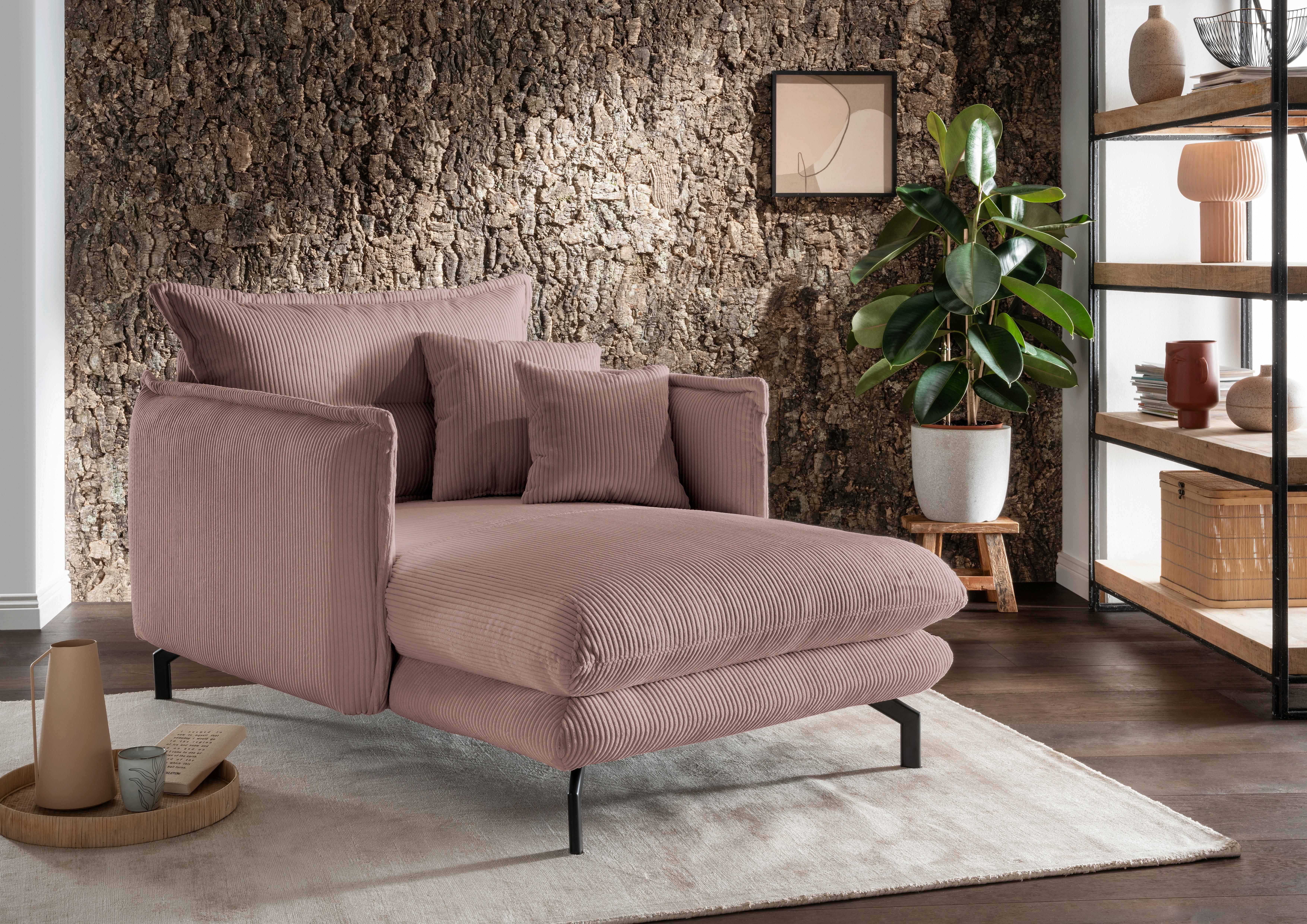 Relaxsessel Lava Rosa Cord - Schwarz/Rosa, MODERN, Textil/Metall (111/101/167cm) - Livetastic