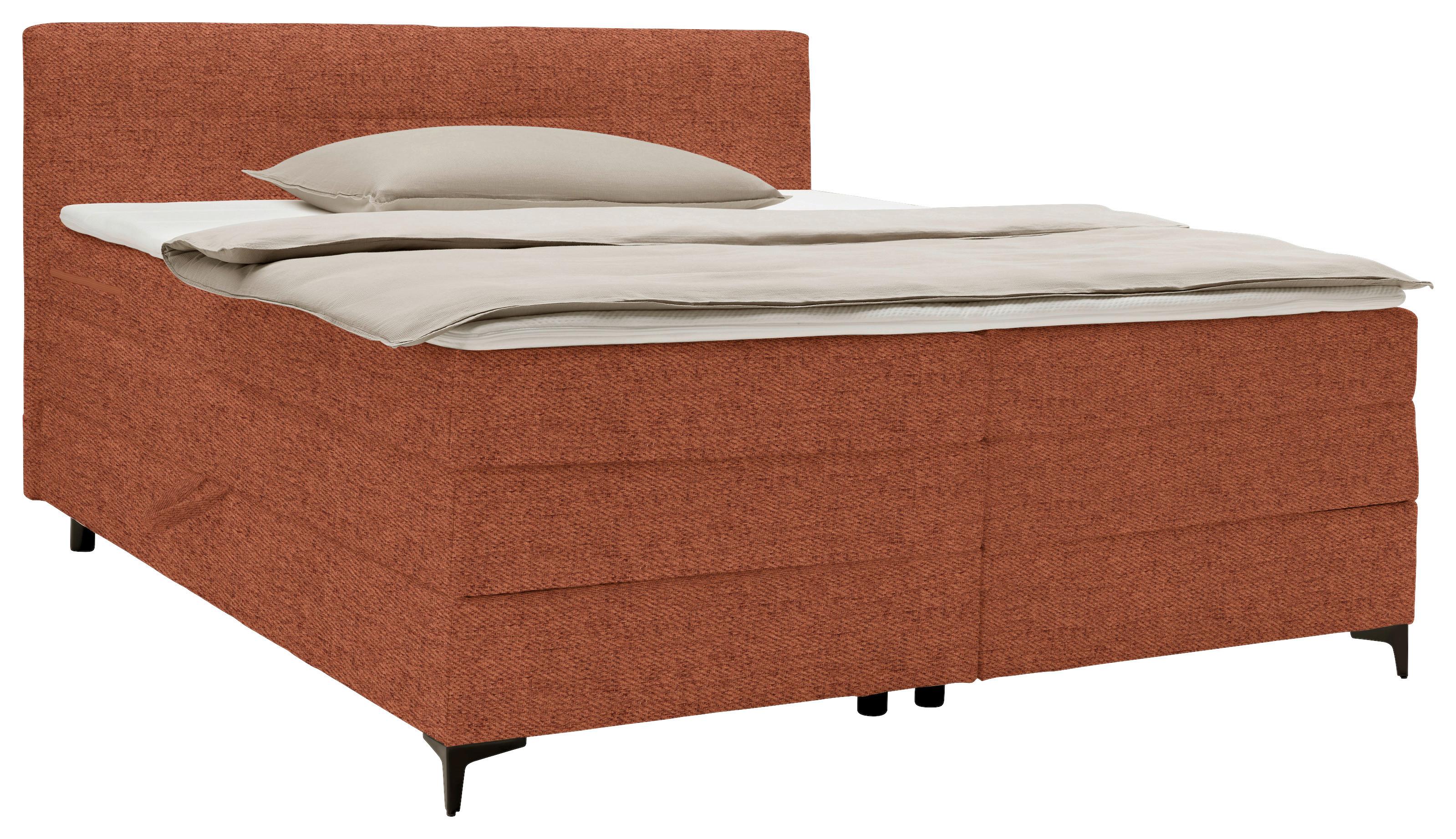Boxspringbett Bari in Terracotta ca. 180x200cm - Terracotta/Schwarz, Konventionell, Textil/Metall (180/200cm) - Mömax