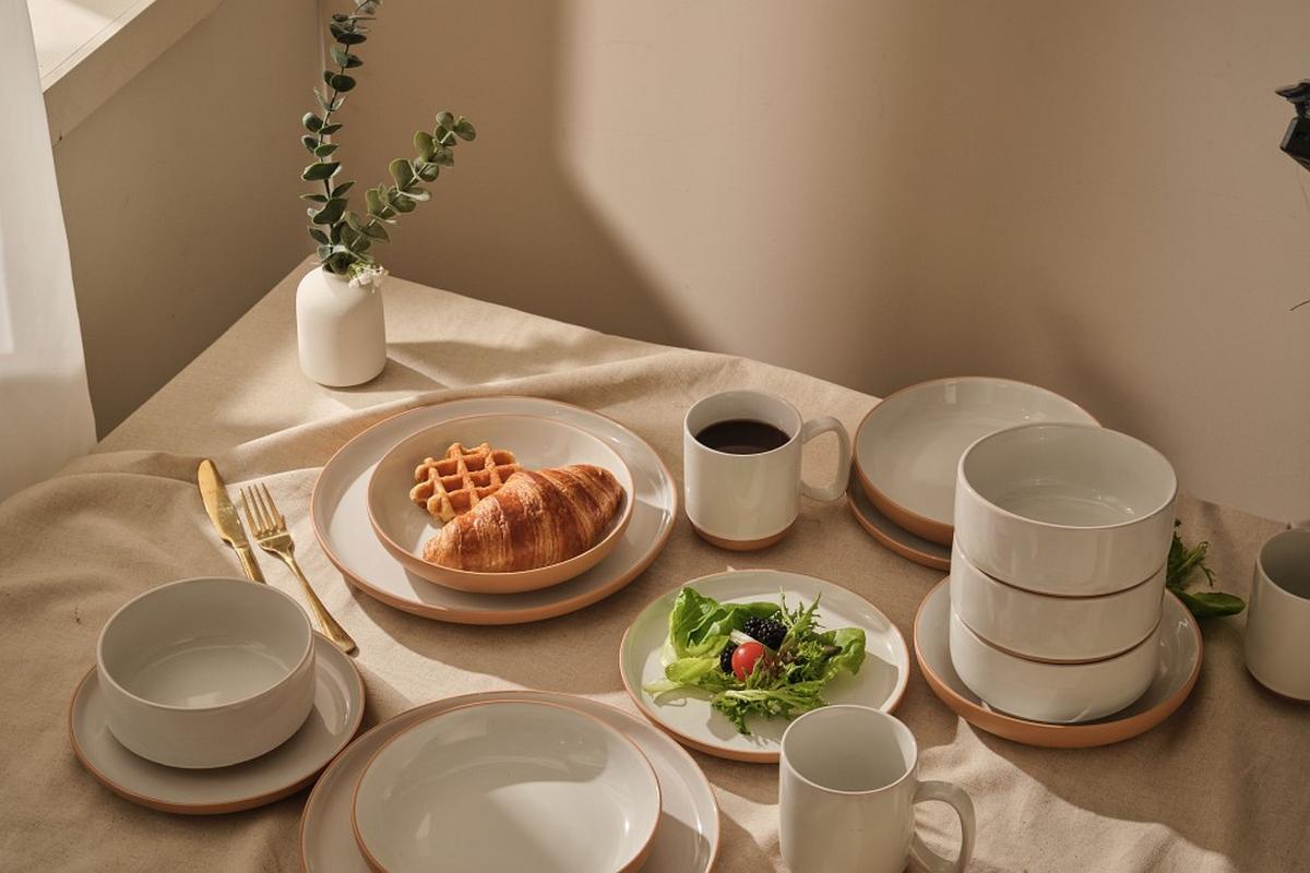 SERWIS OBIADOWO-ŚNIADANIOWY TERRA NOVA - biały/brązowy, Trend, ceramika - Novel