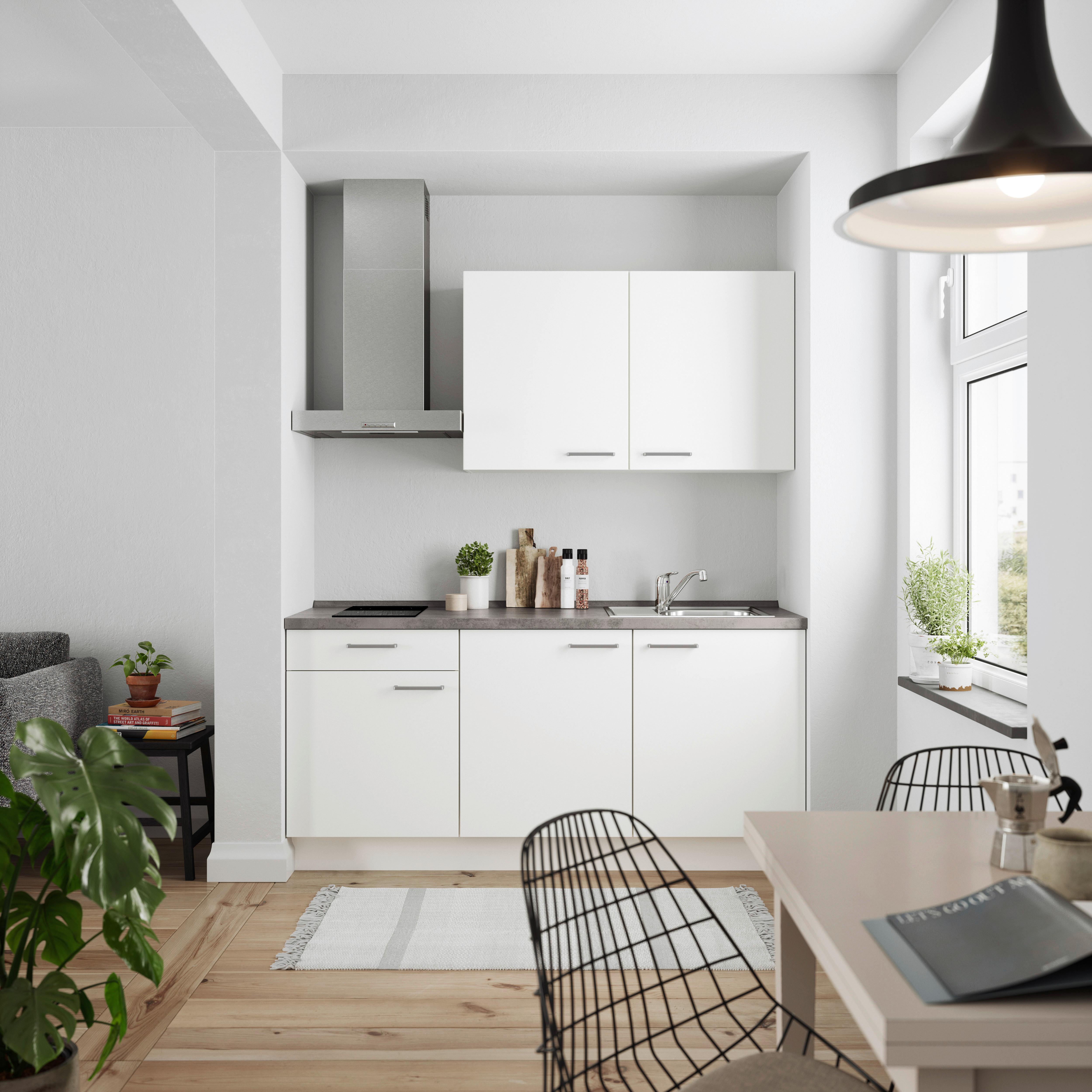 Küchenblock Touch Low m. Geräten Weiß - Schieferfarben/Edelstahlfarben, MODERN, Holzwerkstoff/Metall (180cm) - Nobilia