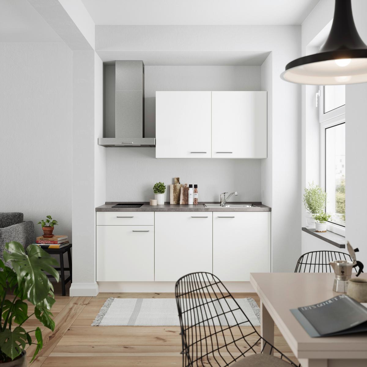 Küchenblock Touch Low m. Geräten Weiß - Schieferfarben/Edelstahlfarben, MODERN, Holzwerkstoff/Metall (180cm) - Nobilia