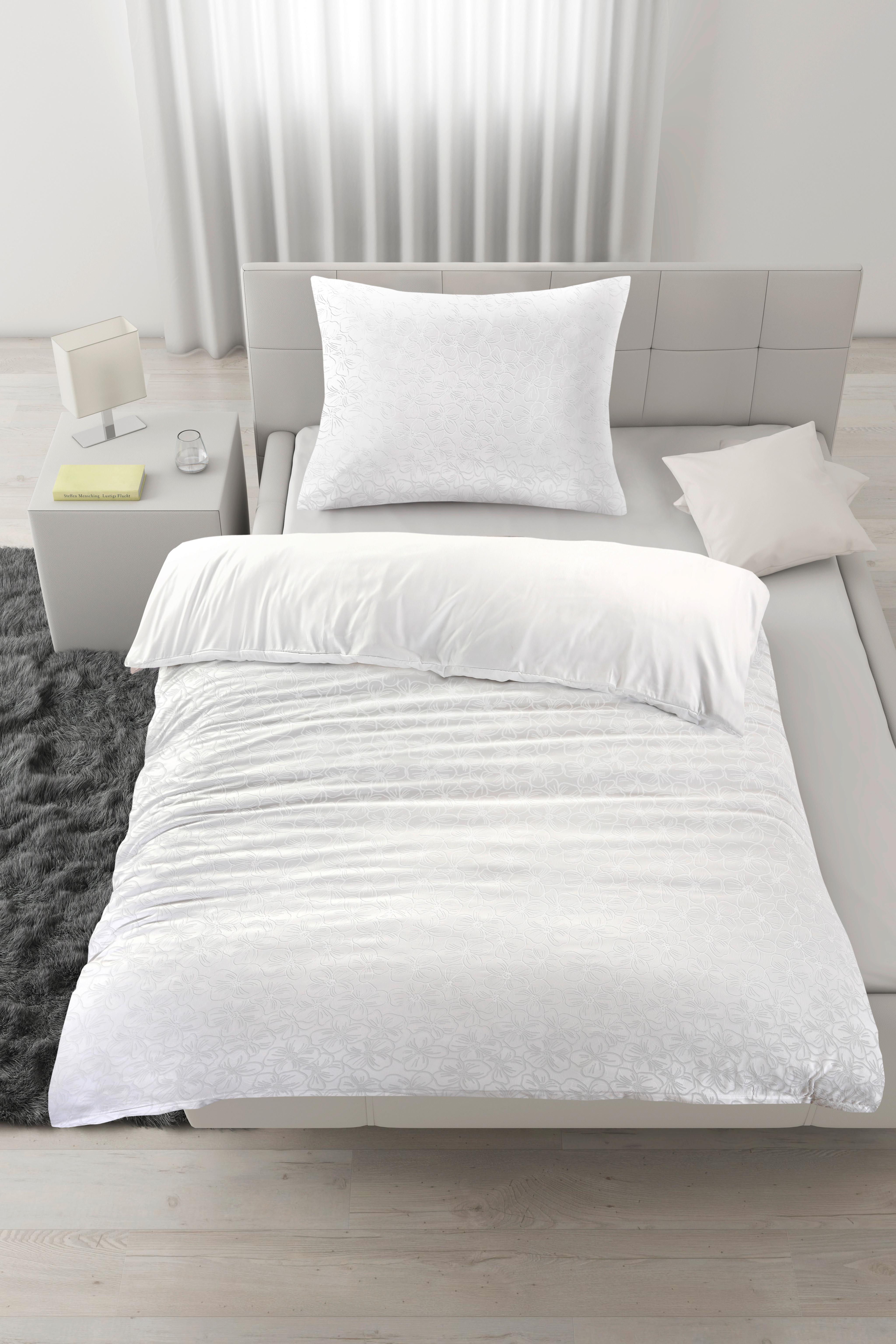 Lenjerie de pat Blume, cca. 140x200/50x70 cm - alb, Konventionell, textil (135/200cm) - Mömax