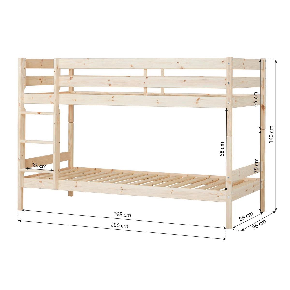 Etagenbett ECO COMFORT Naturarben Echtholz vollmassiv - Naturfarben, MODERN, Holz (90/200cm) - MID.YOU