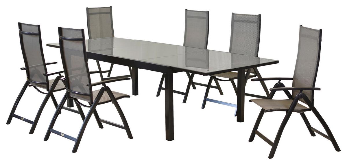 GARTENSET VICENZA - Graphitfarben/Braun, MODERN, Textil/Metall - Gardenson