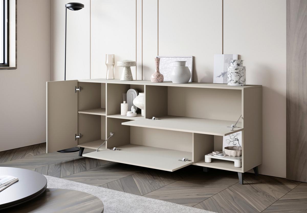 Sideboard Phuket Kaschmir Beige - Kaschmir/Schwarz, Design, Holzwerkstoff/Kunststoff (180/76/39cm) - P & B