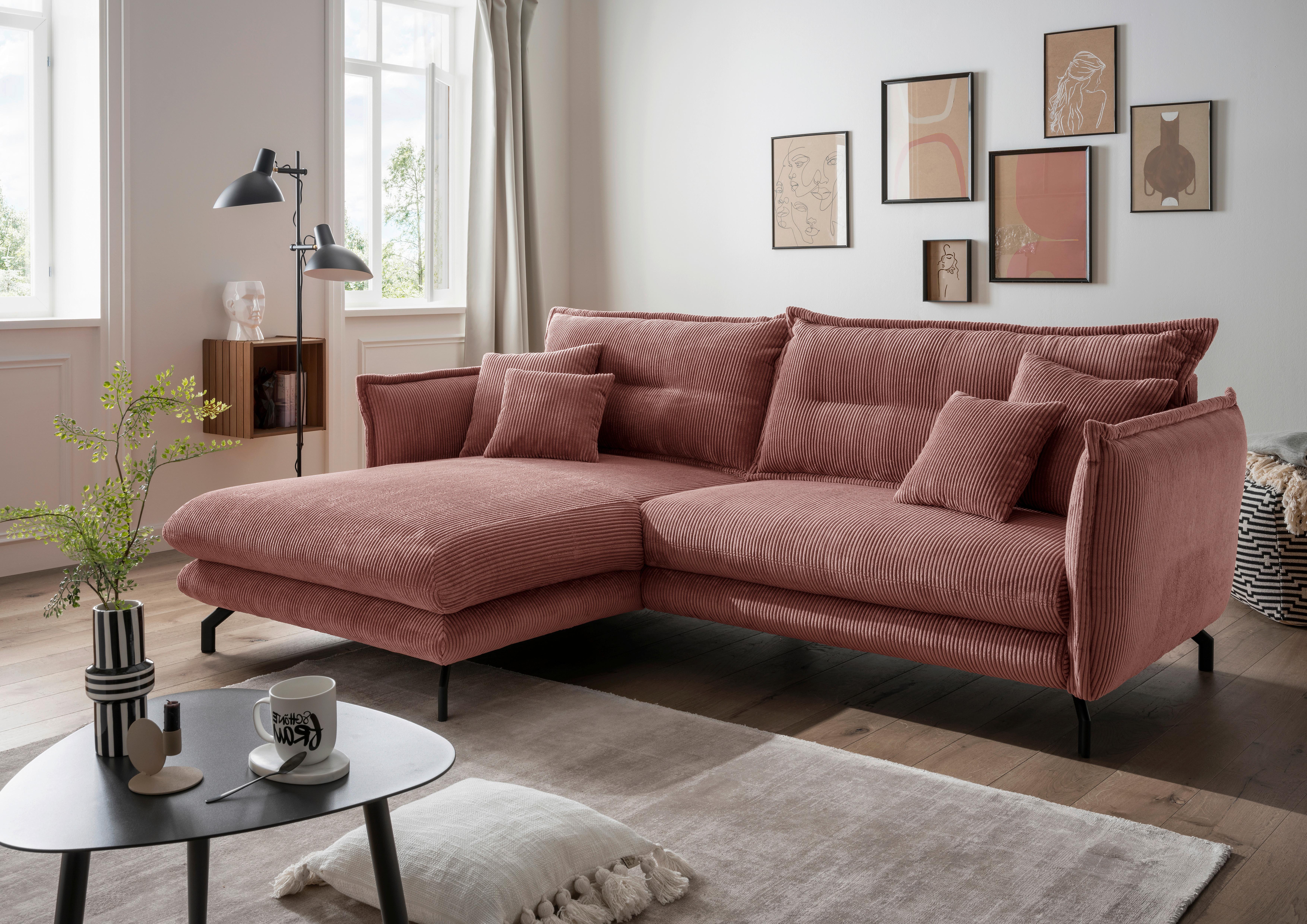 Wohnlandschaft Lava Koralle Cord - Koralle/Schwarz, MODERN, Textil/Metall (180/255cm) - Livetastic