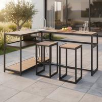 Outdoorküche Delia Schwarz /Naturfarben inkl. Abdeckung - Schwarz/Naturfarben, MODERN, Kunststoff/Metall - Bessagi Garden