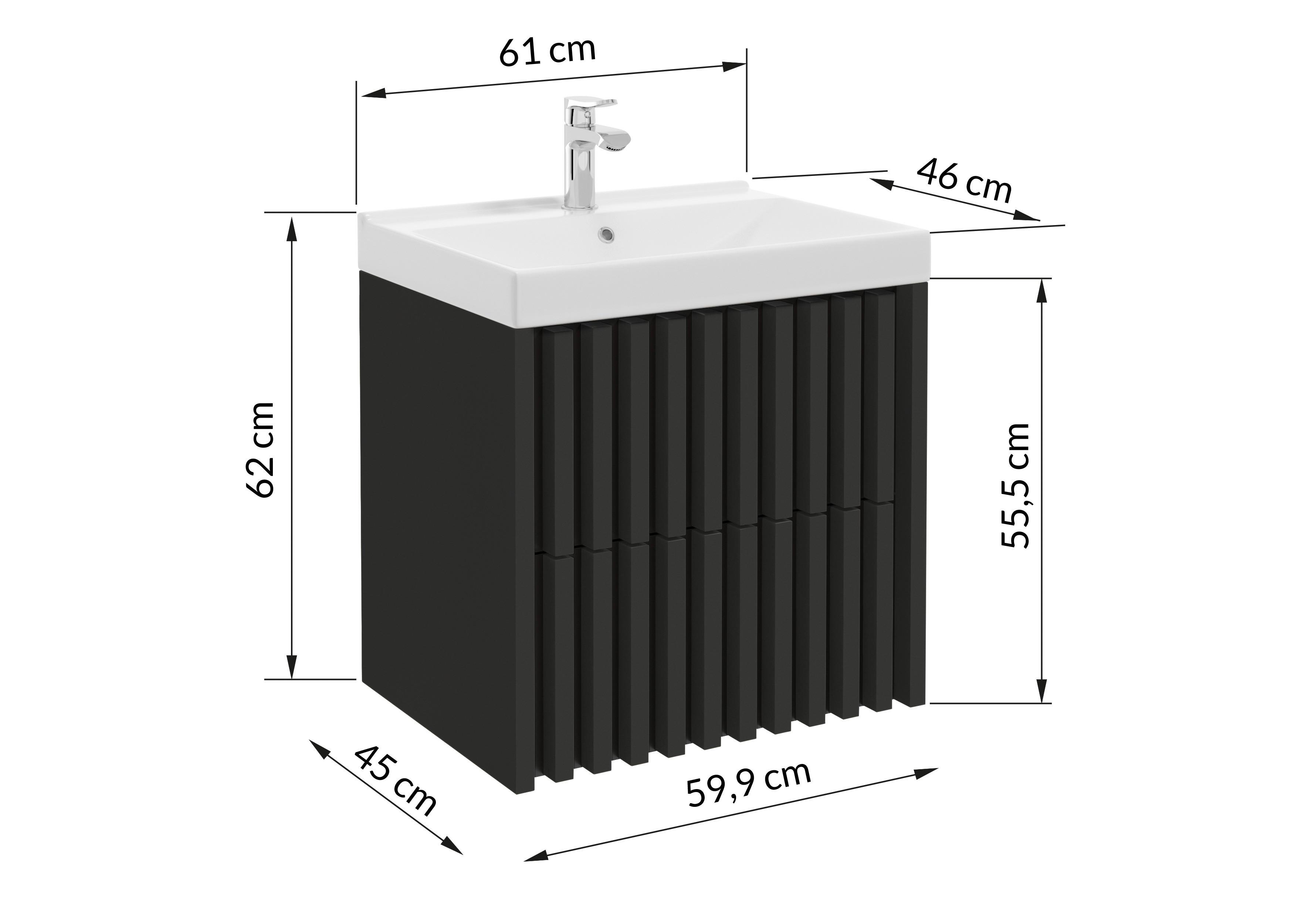 Bază cu lavoar Nero - alb/negru, Modern, ceramică/material pe bază de lemn (61cm) - Welnova