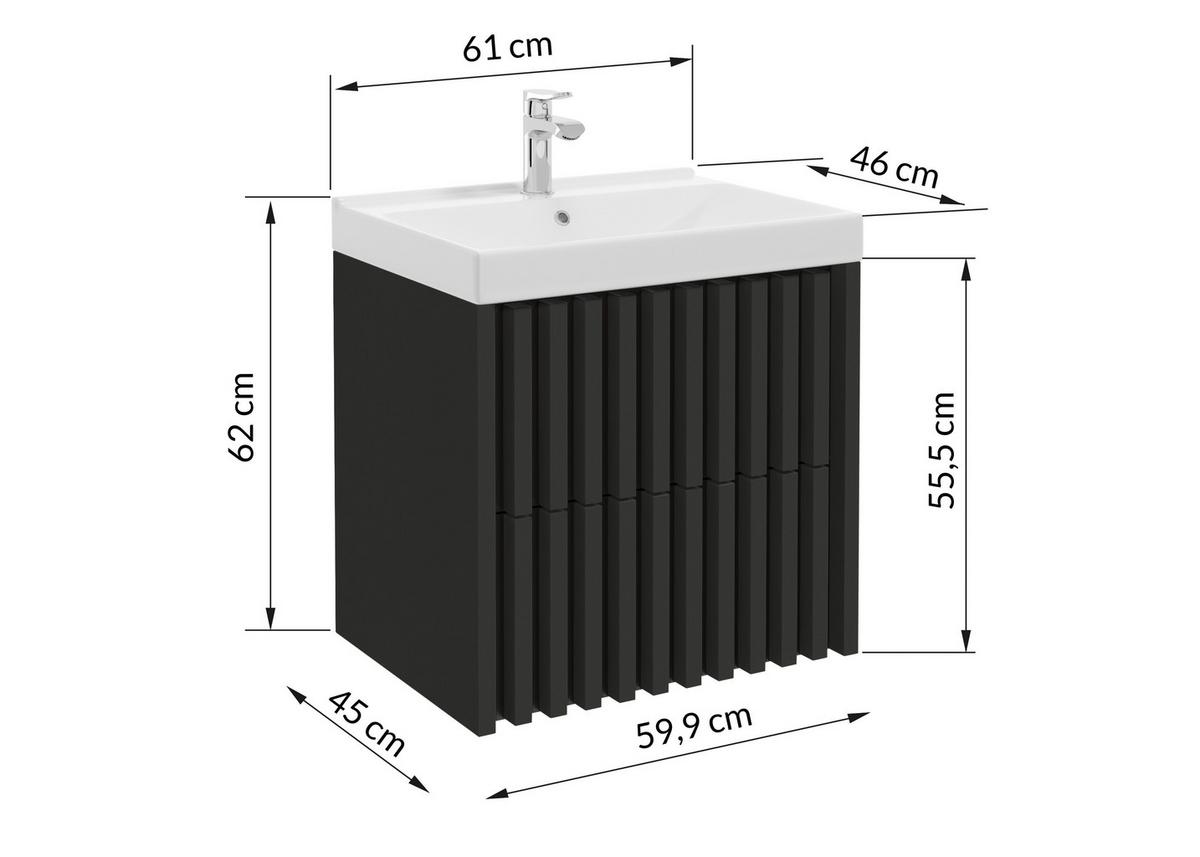 Bază cu lavoar Nero - alb/negru, Modern, ceramică/material pe bază de lemn (61cm) - Welnova
