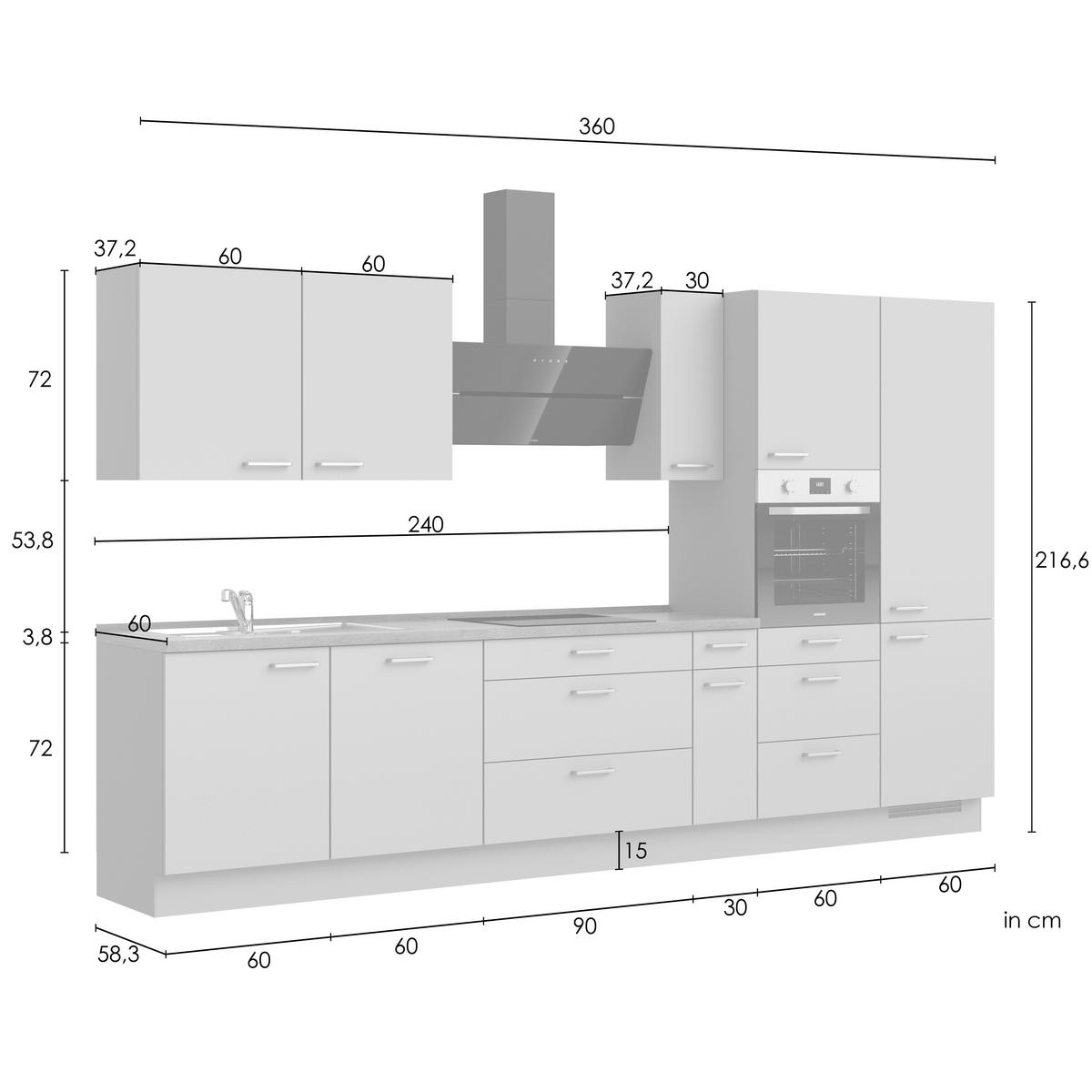 Küchenleerblock Senso High o. Geräte Olivgrün - Eichefarben/Schwarz, ROMANTIK / LANDHAUS, Holzwerkstoff/Metall (360cm) - Nobilia