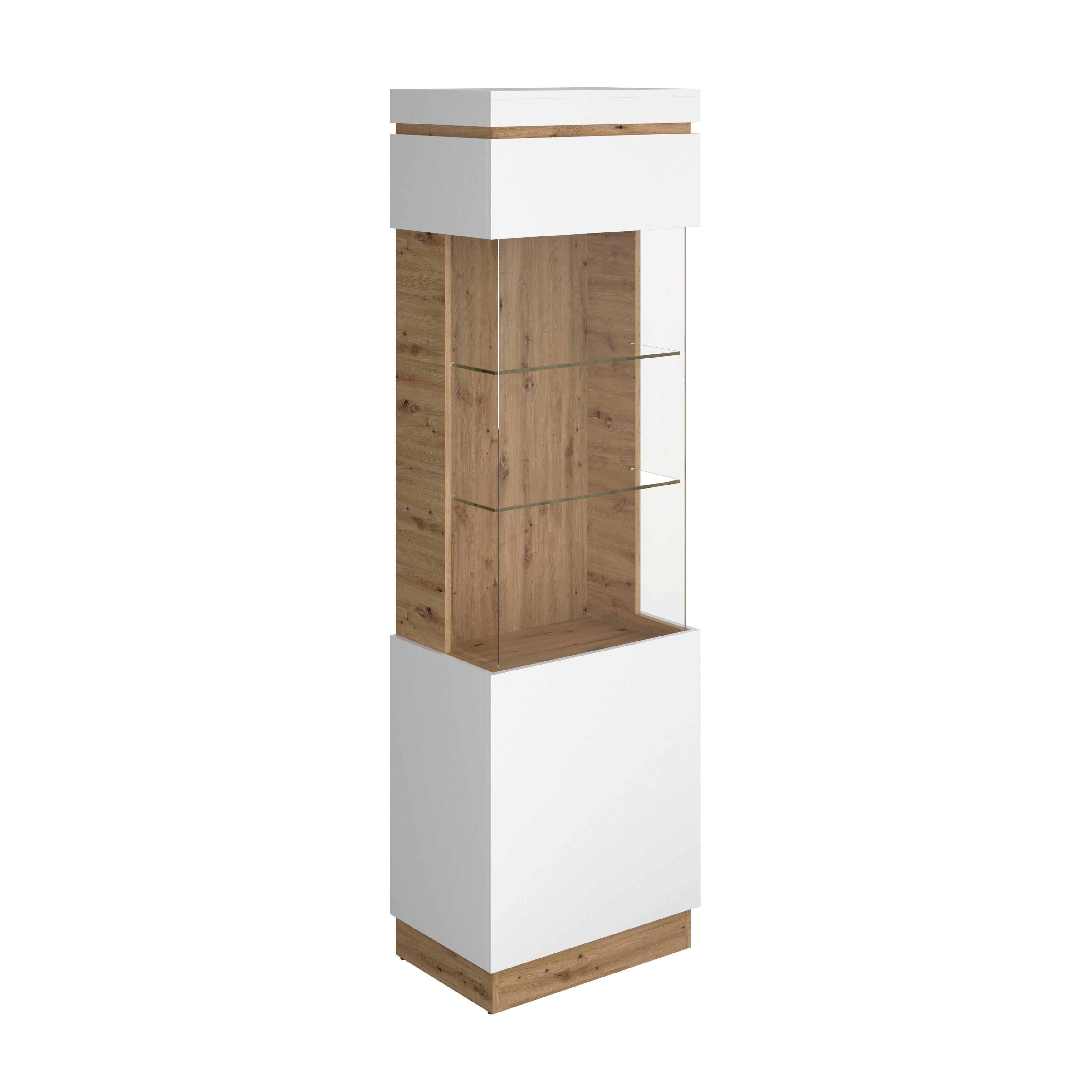 Vitrina Calabria - bijela/boje hrasta, Trend, staklo/drvni materijal (60,1/200,5/40cm) - Modern Living