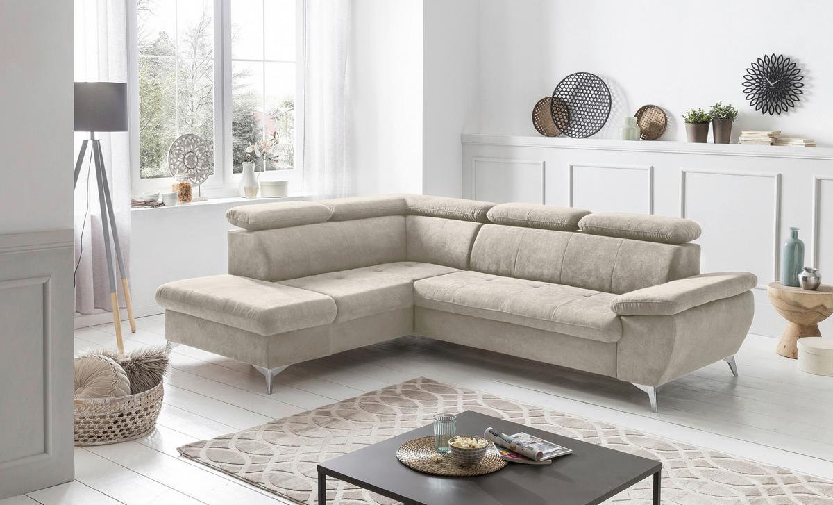 Sarokkanapé Gisele - szürkésbézs, Modern, textil (209/83/256cm)