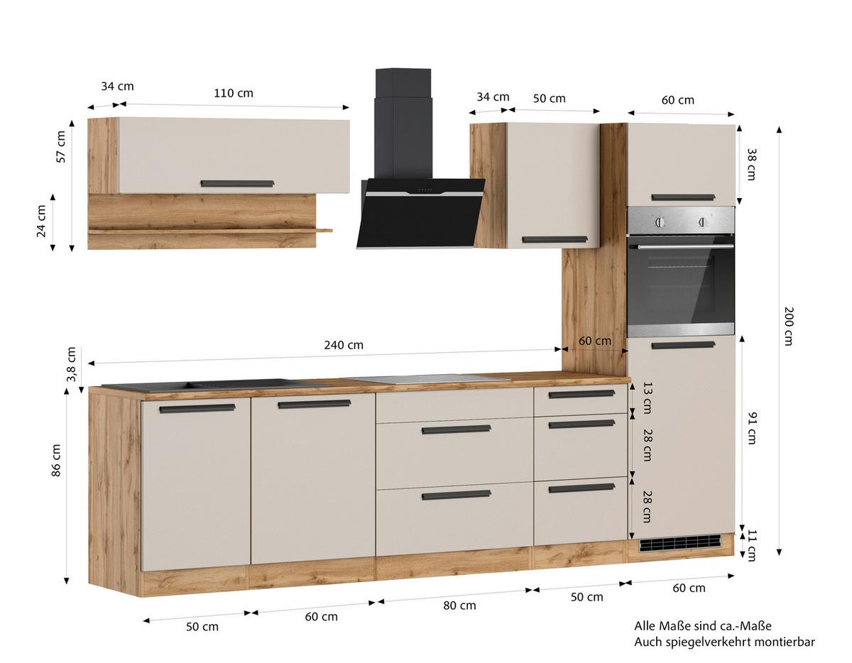 Küchenblock Aveiro m. Geräten Kaschmir - Kaschmir/Eiche Wotan, Trend, Holzwerkstoff/Metall (300cm) - Held