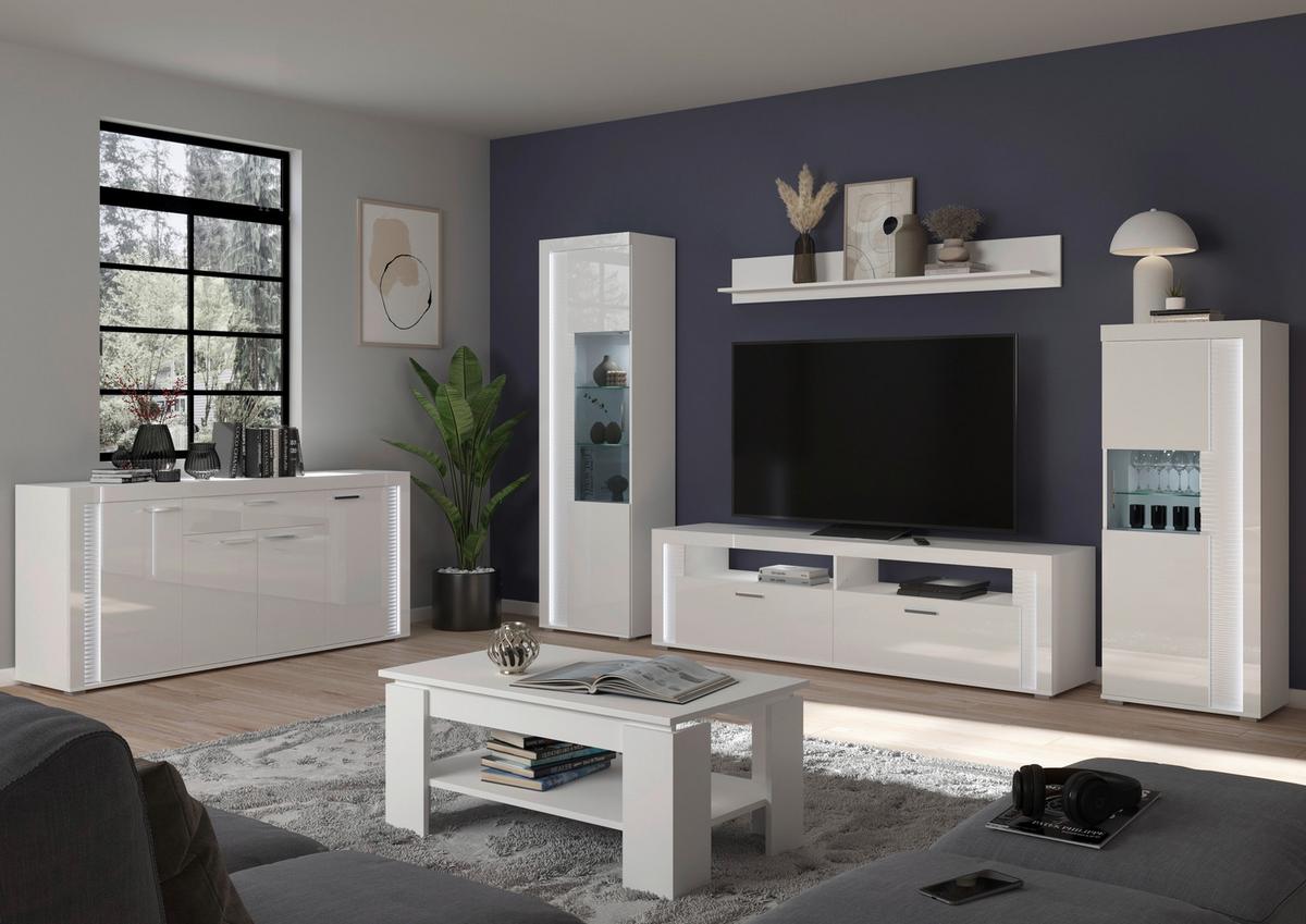 Ansamblu mobilier camera de zi SKYLIGHT - alb lucios intens, Design, material pe bază de lemn (351/202/46cm) - Modern Living