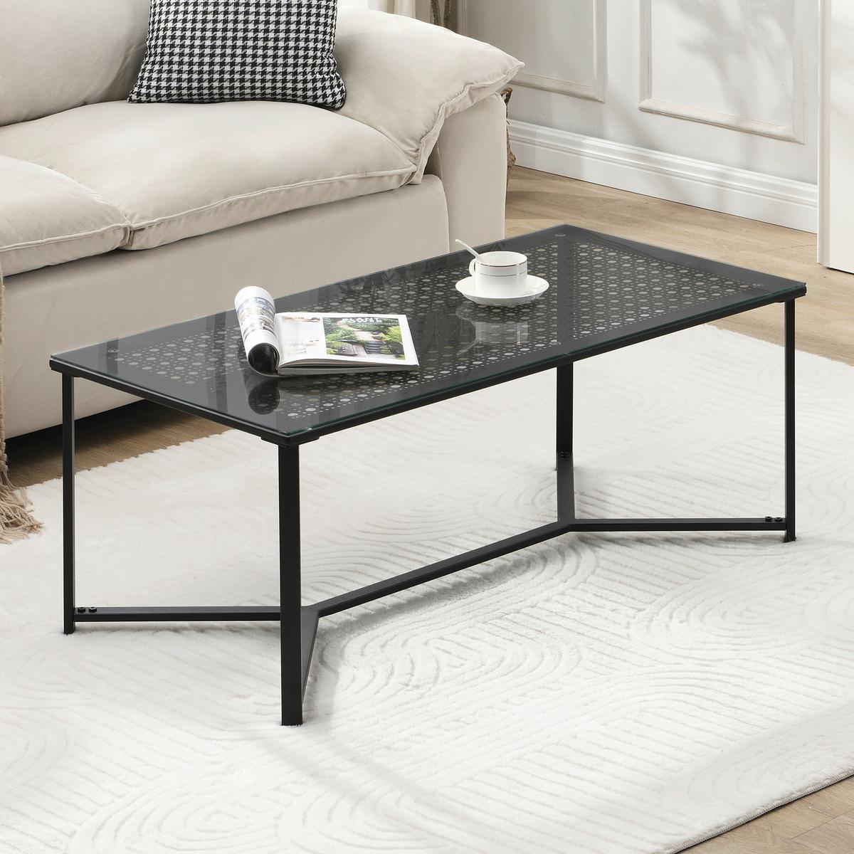 Couchtisch Wl7.323 - Schwarz, Design, Glas/Metall (100/50/42cm) - MID.YOU